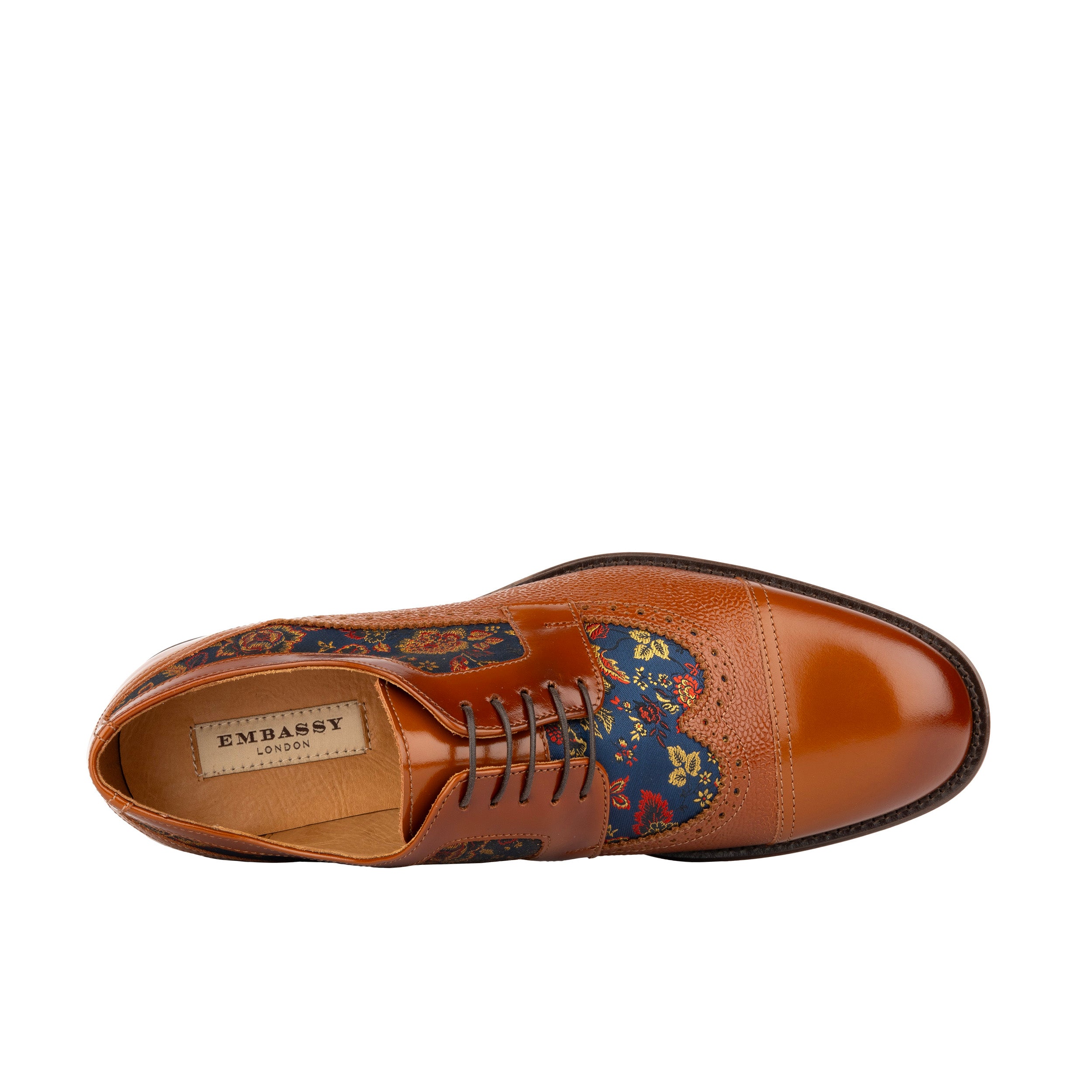 Orlando - Tan & Blue Flowers - Men's leather dress shoe with floral print
