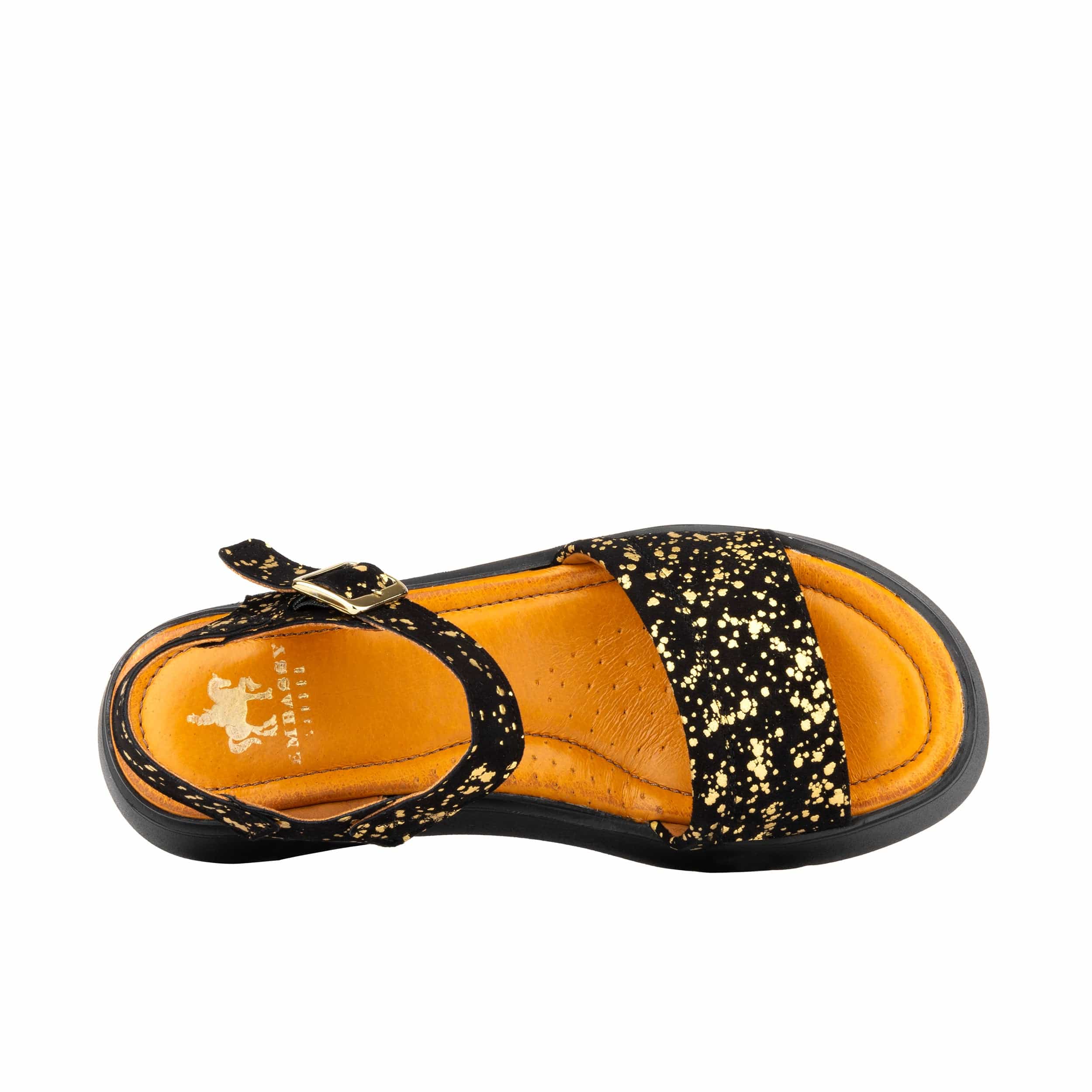 Amalfi - Black Gold Drops - Women's 1.3 inch flatform strappy leather chunky sandal