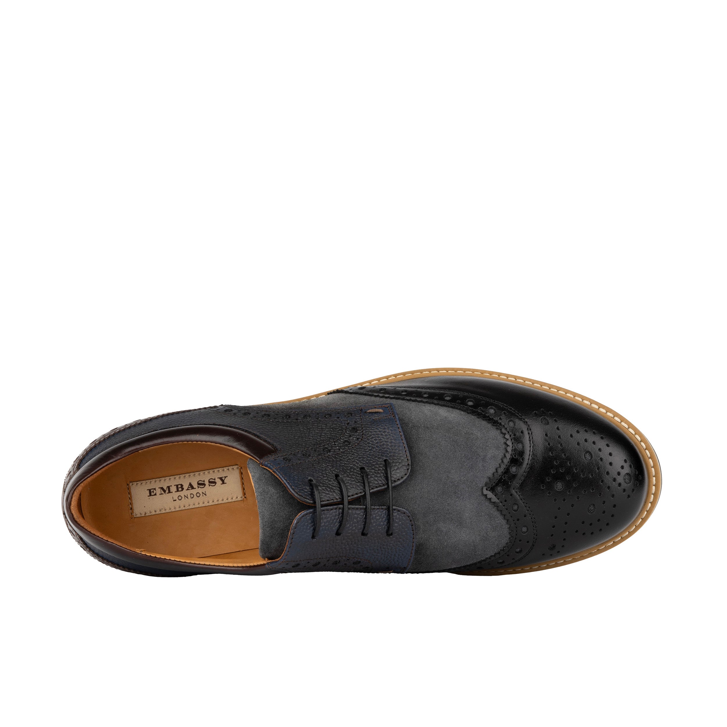 Ashford - Black & Grey & Navy - Tri‑tone leather lace‑up with suede accents