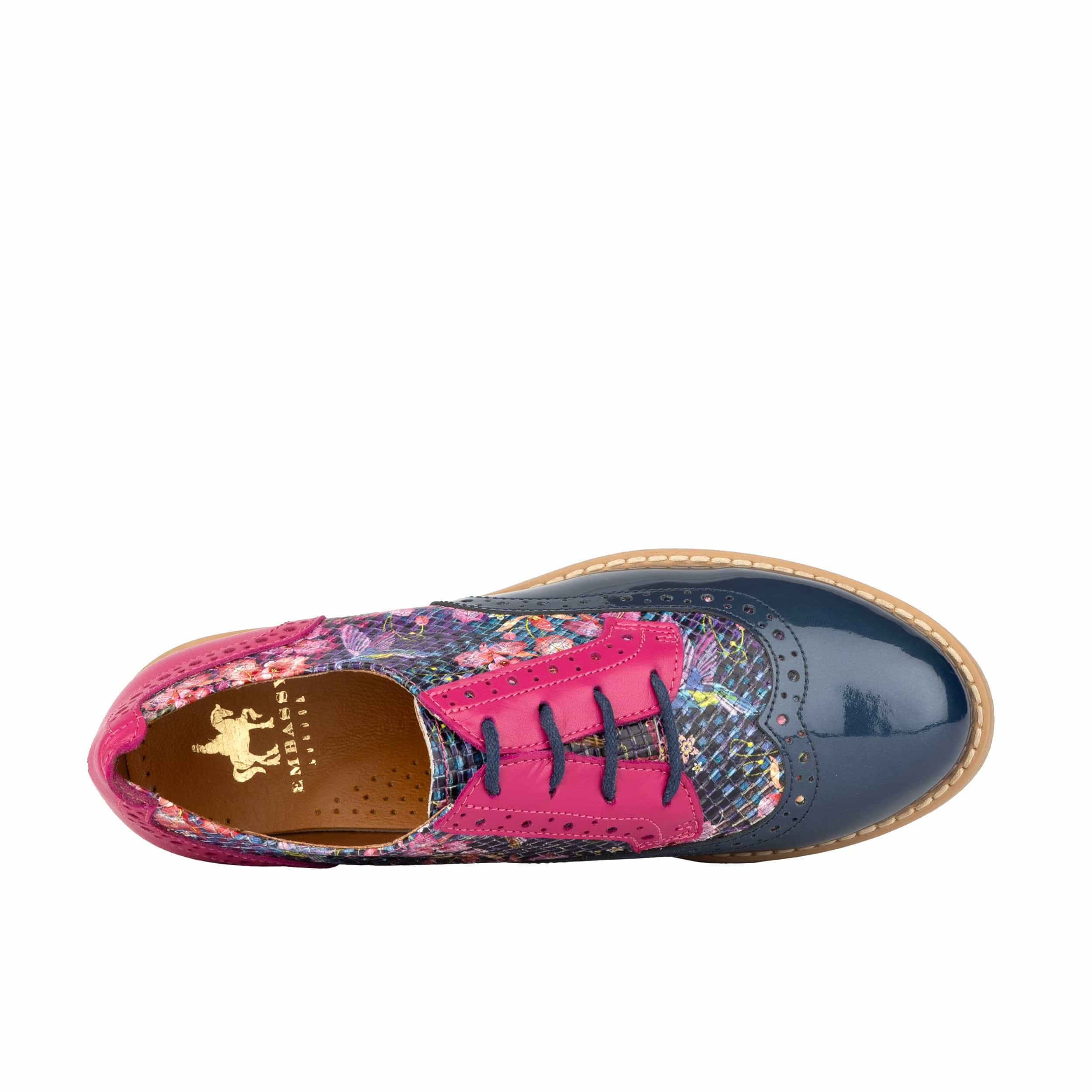 The Artist - Blue & Pink Hummingbird - Women's leather lace-up shoe with brogue detailing
