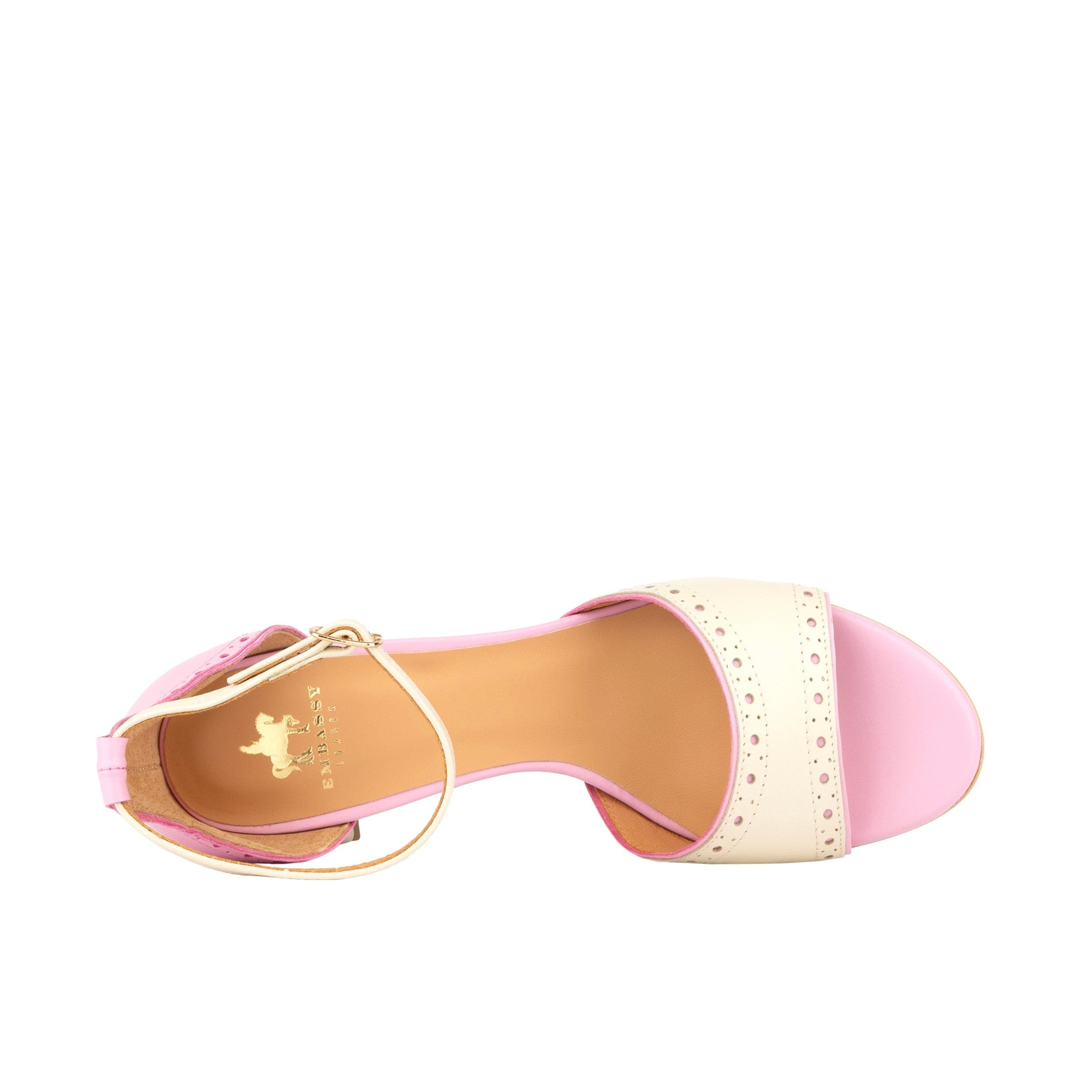 Croupier - Pink & White - Women's 2 inch heel ankle strap leather sandal in pastel