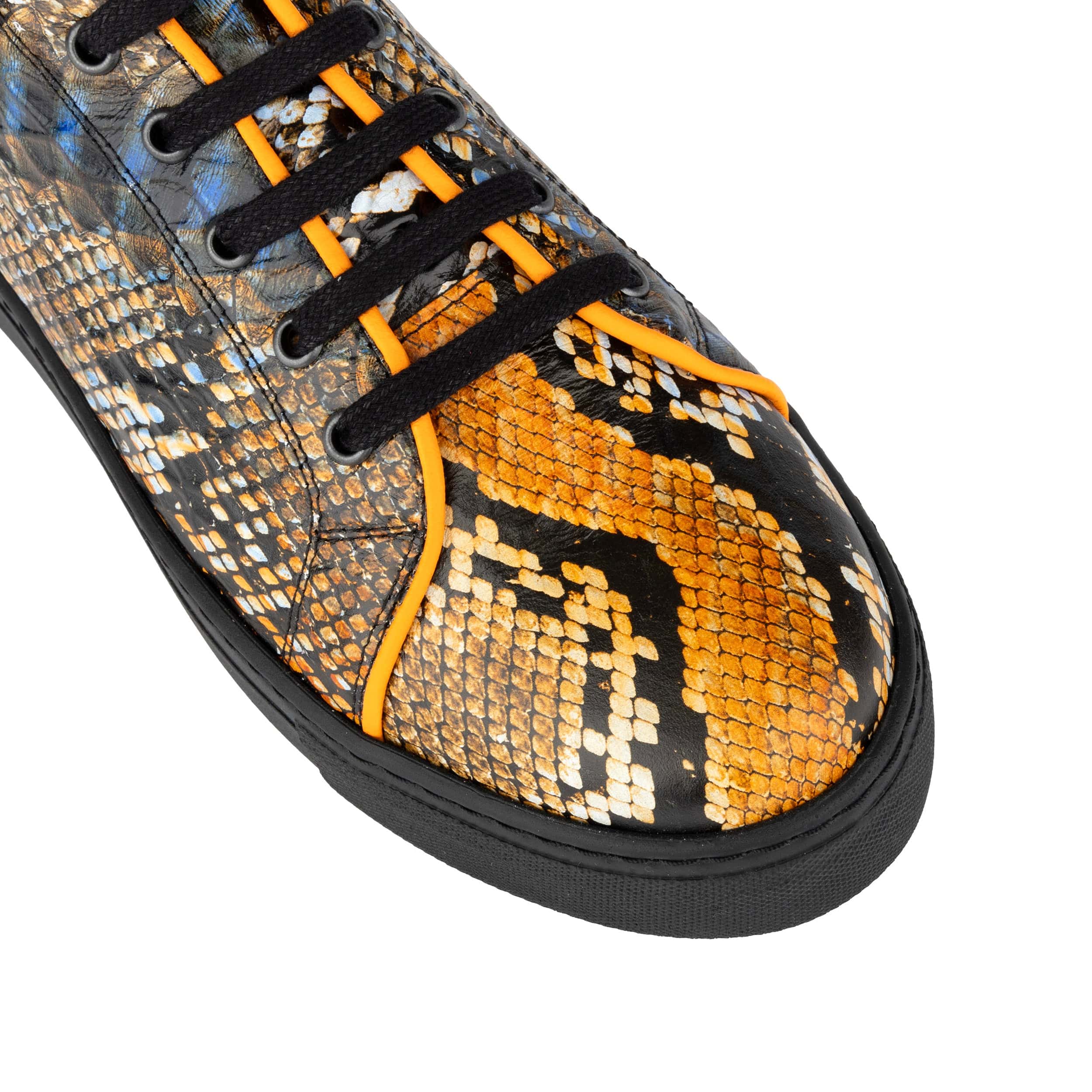 Camila - Black & Orange Snake - Women’s Chunky Leather Platform Trainer