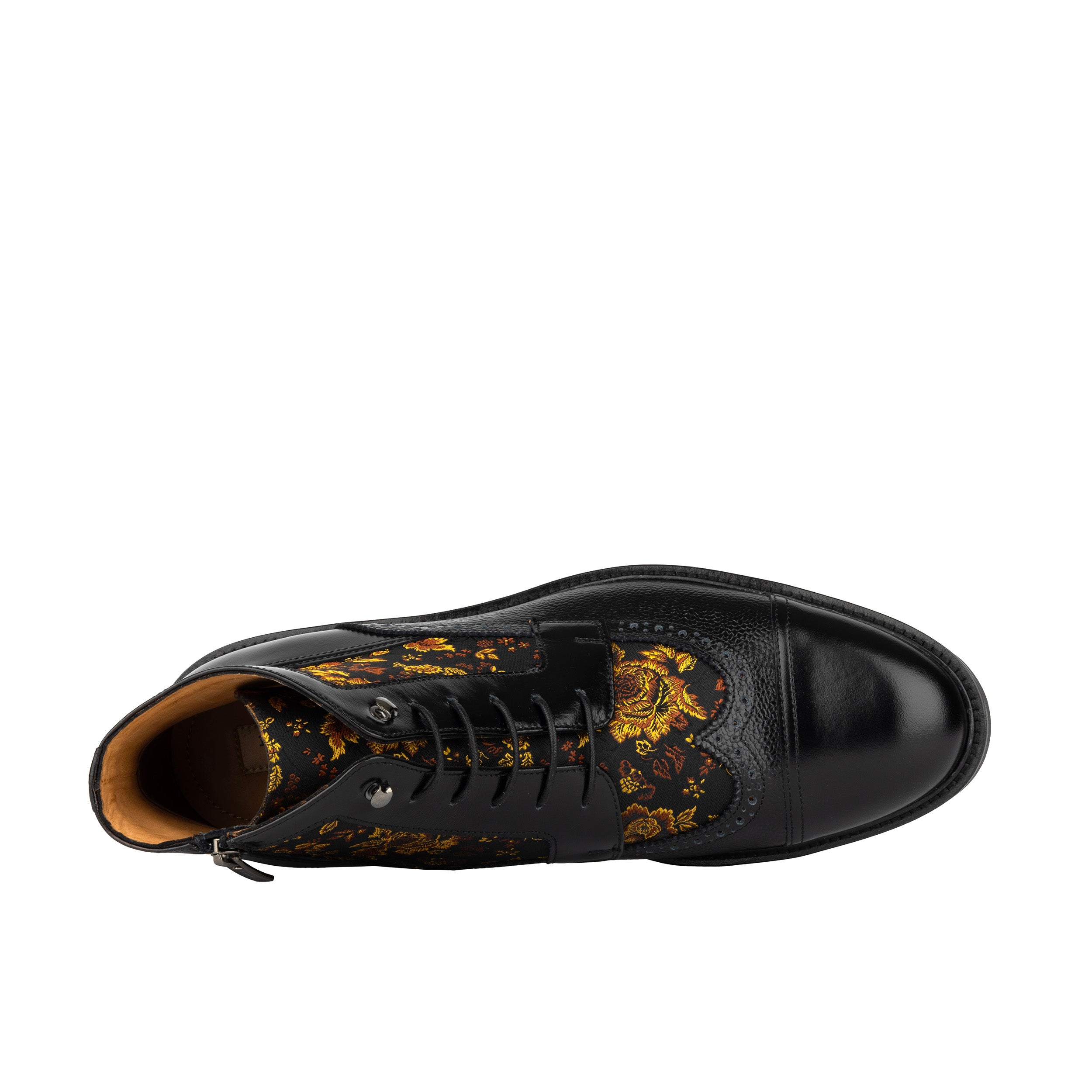 Charles - Black & Yellow Flowers - Men's leather lace up boot