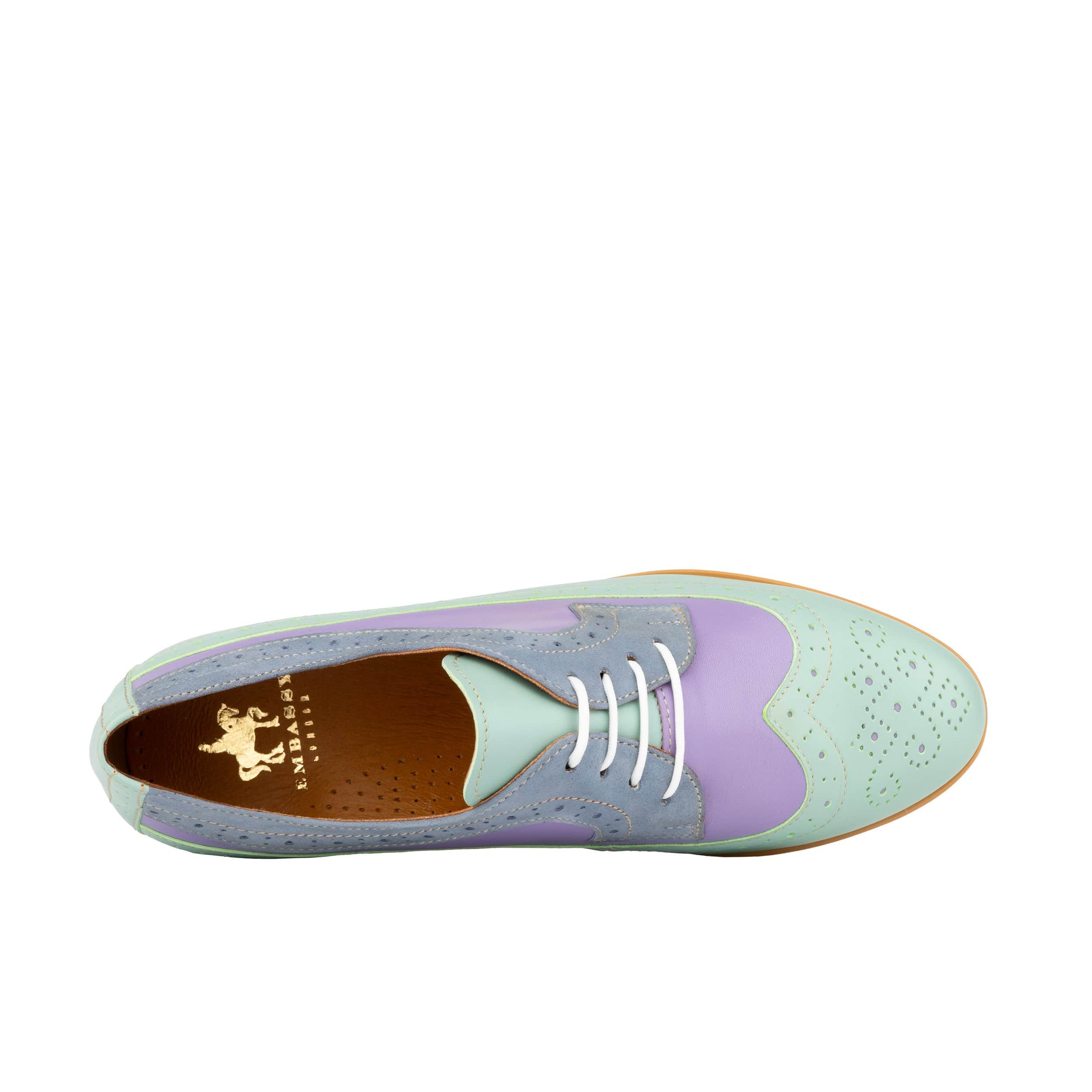 Sonnet - Purple & Mint - Women's leather shoe with lightweight white sole & broguing