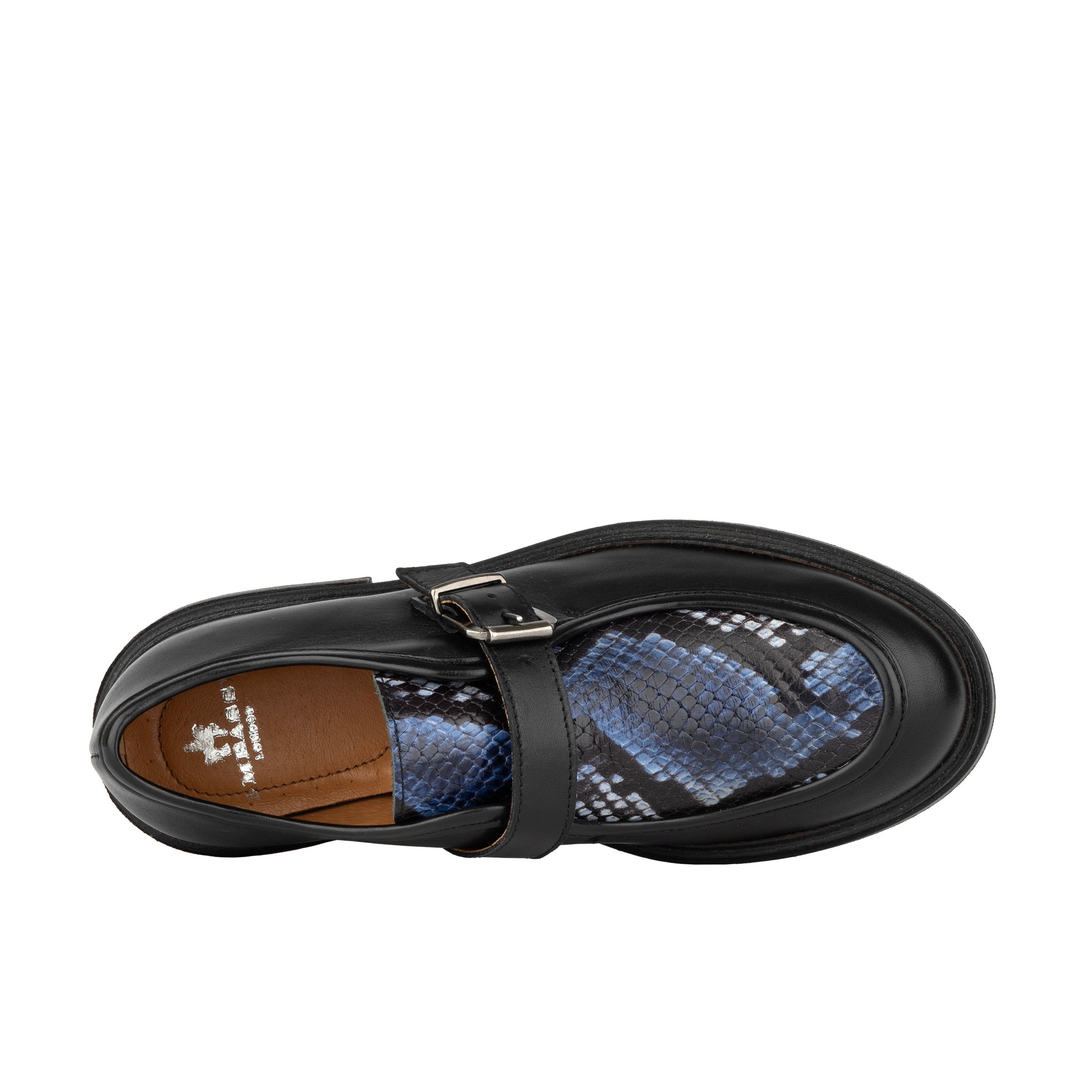 Strapp - Black & Blue Snake - Women’s leather loafer with buckle