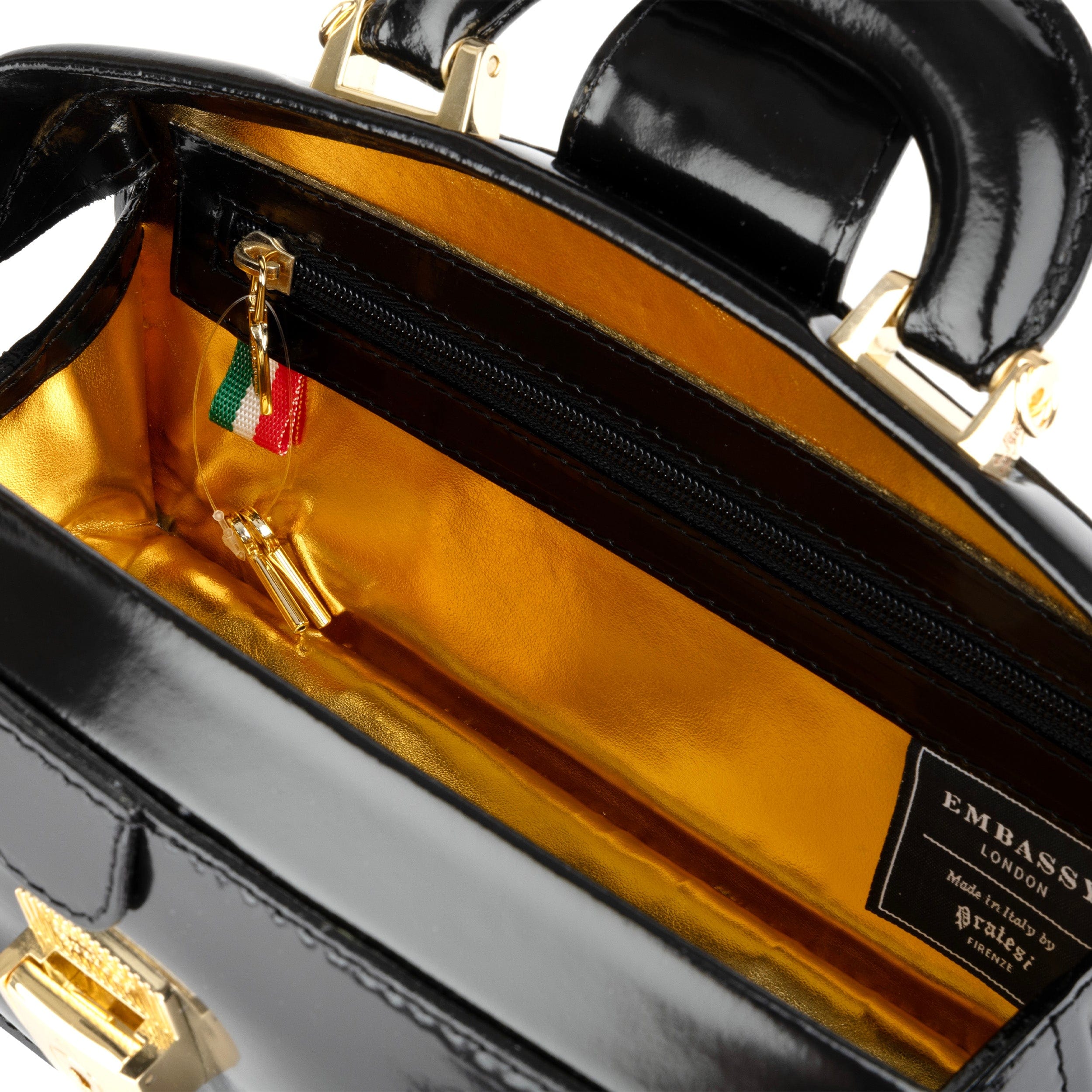 Gazelle - Black - Women's patent bowling bag with handle and strap