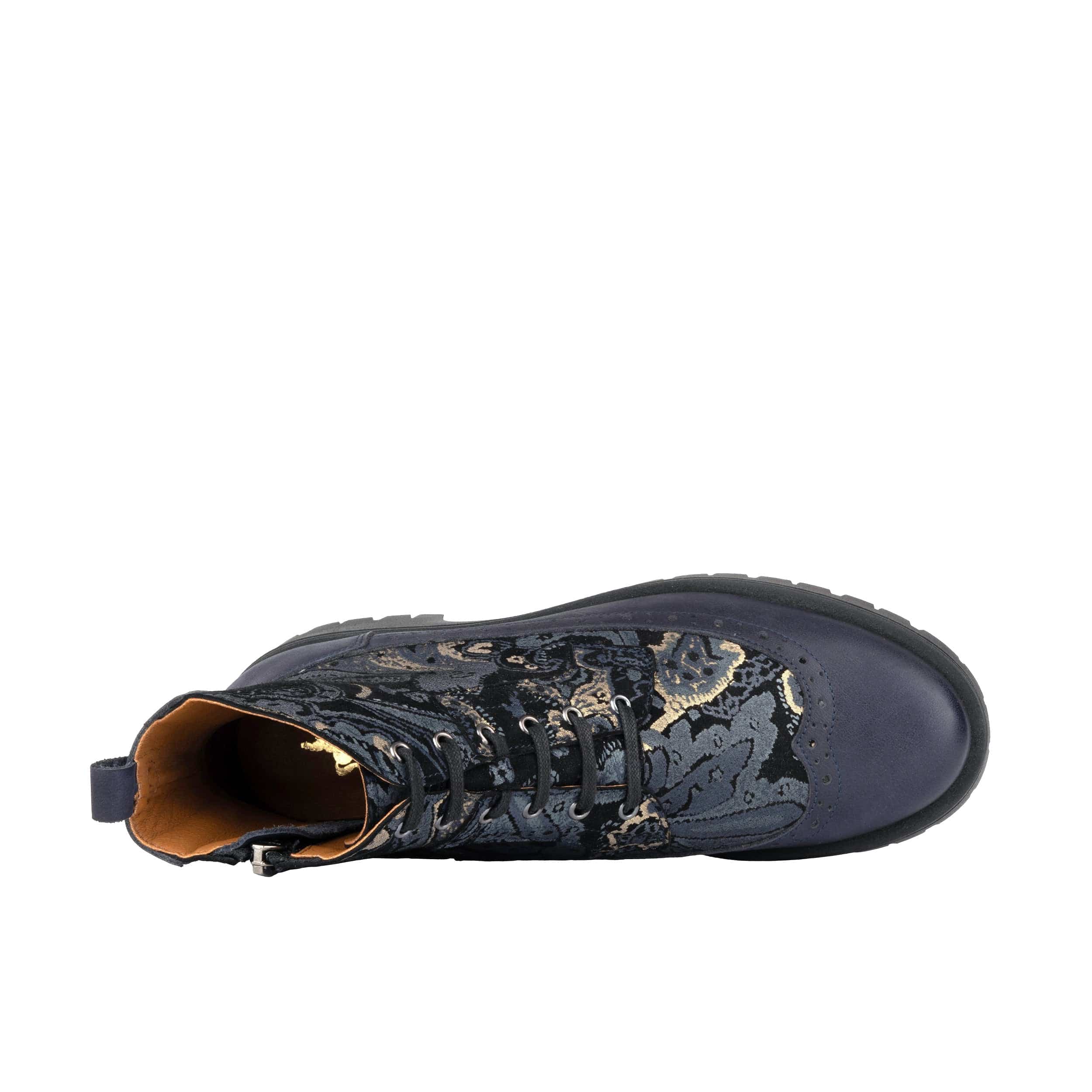 Hatter Platform - Matt Blue & Grey & Gold - Women's Leather ankle Lace-up Boot with chunky cleated sole