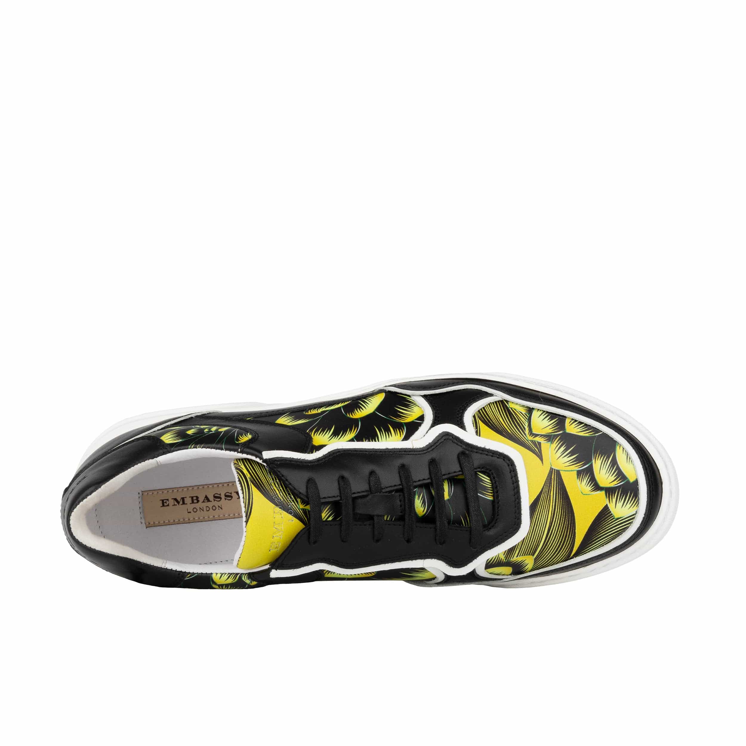 Ecstatic - Yellow Flowers - Men's Leather low top white sole Italian leather trainer