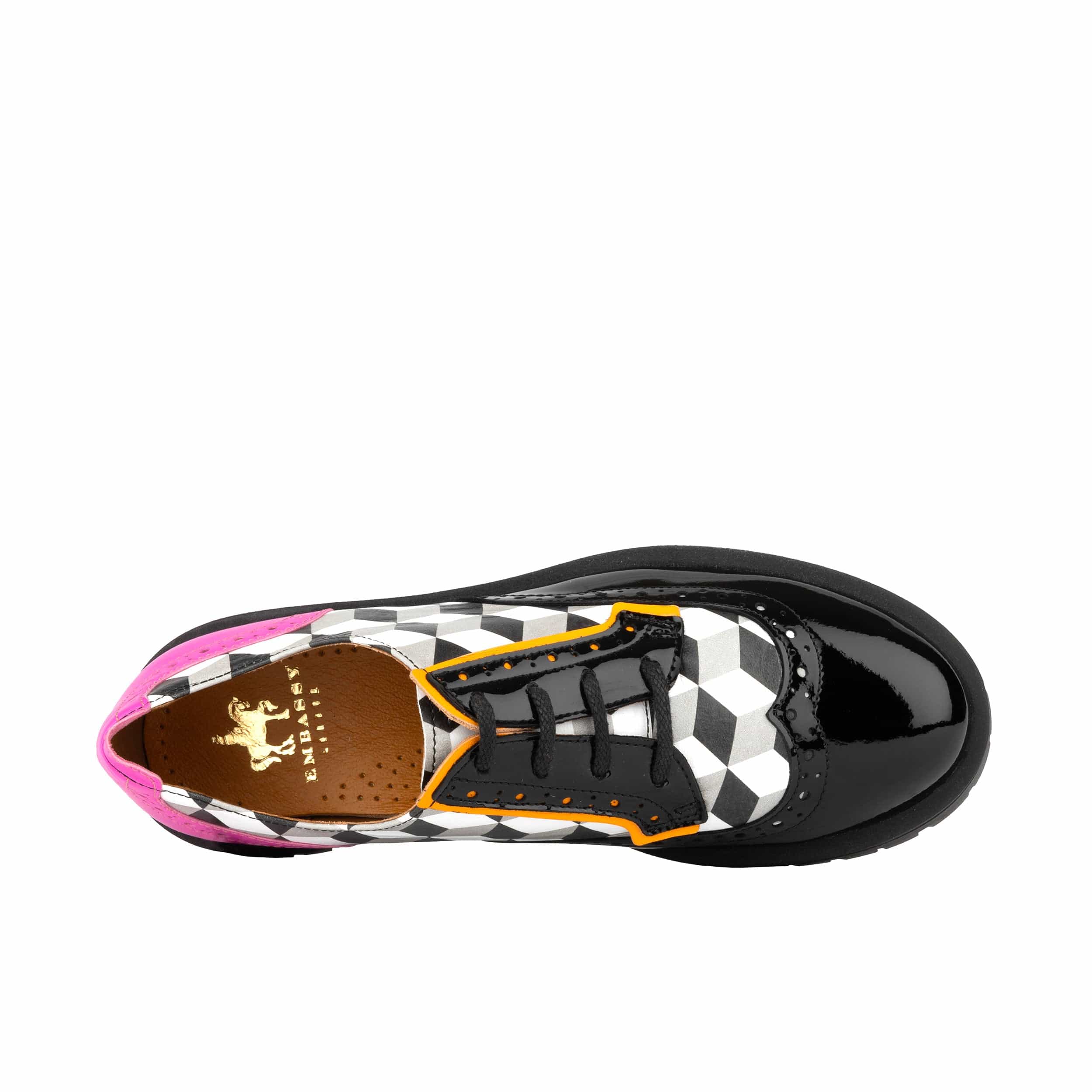 Artisan - Black & White Cubics - Women's leather lace-up shoe with brogue detailing