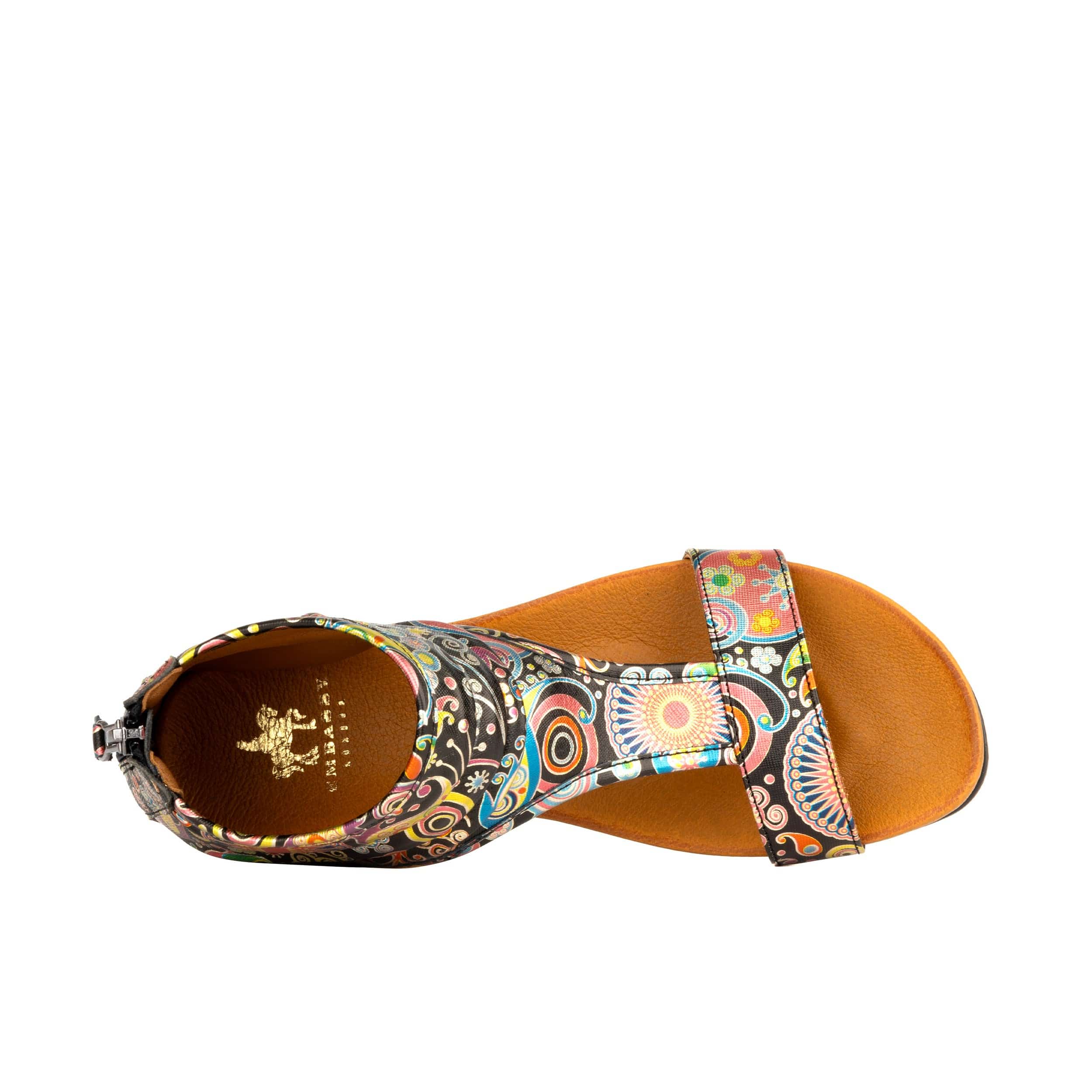 Downtown - Navy & Pink - Women's flat T-bar sandal with covered heel
