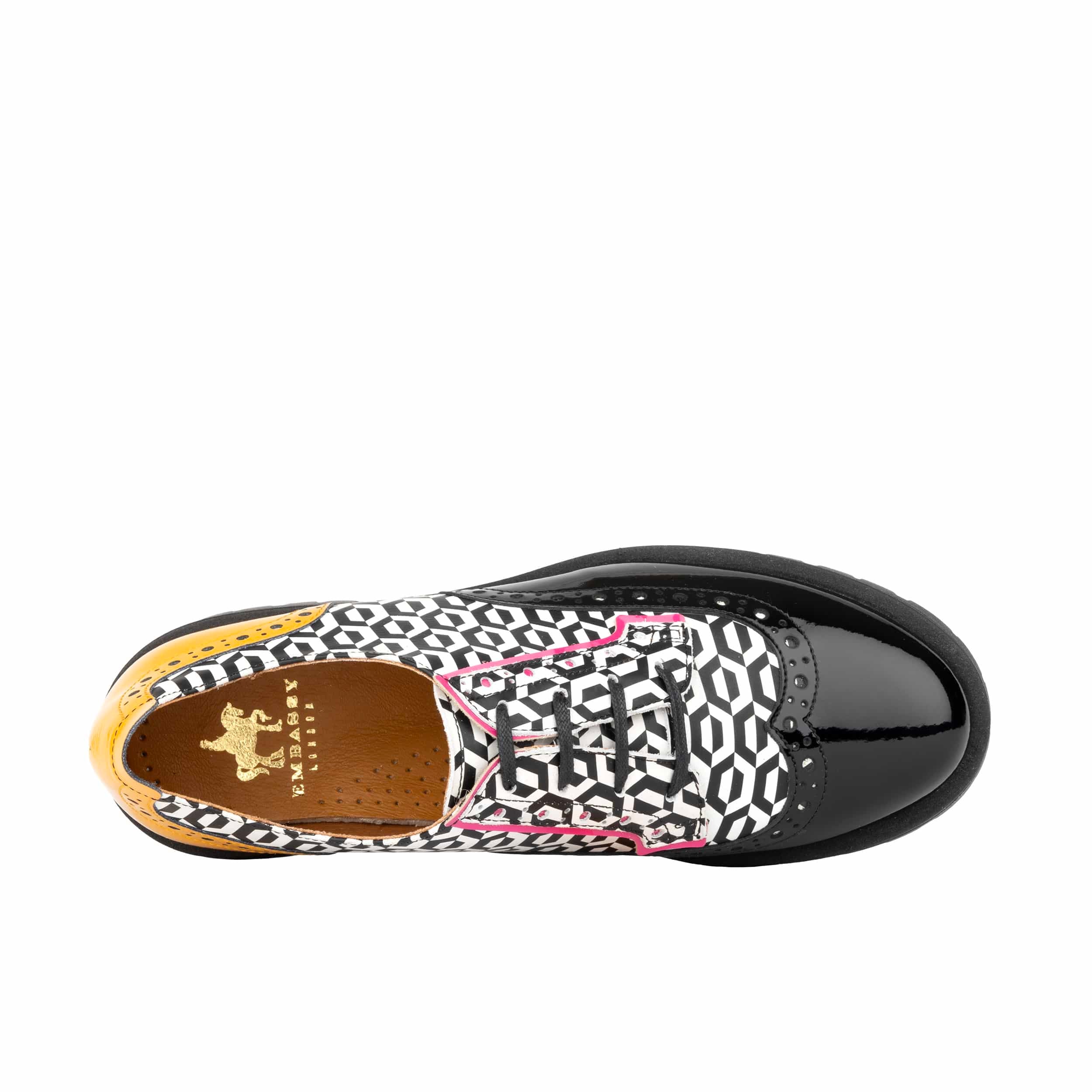 Artisan - Yellow & Hexa Print - Women's Leather Lace-up Shoe with Brogue Detailing