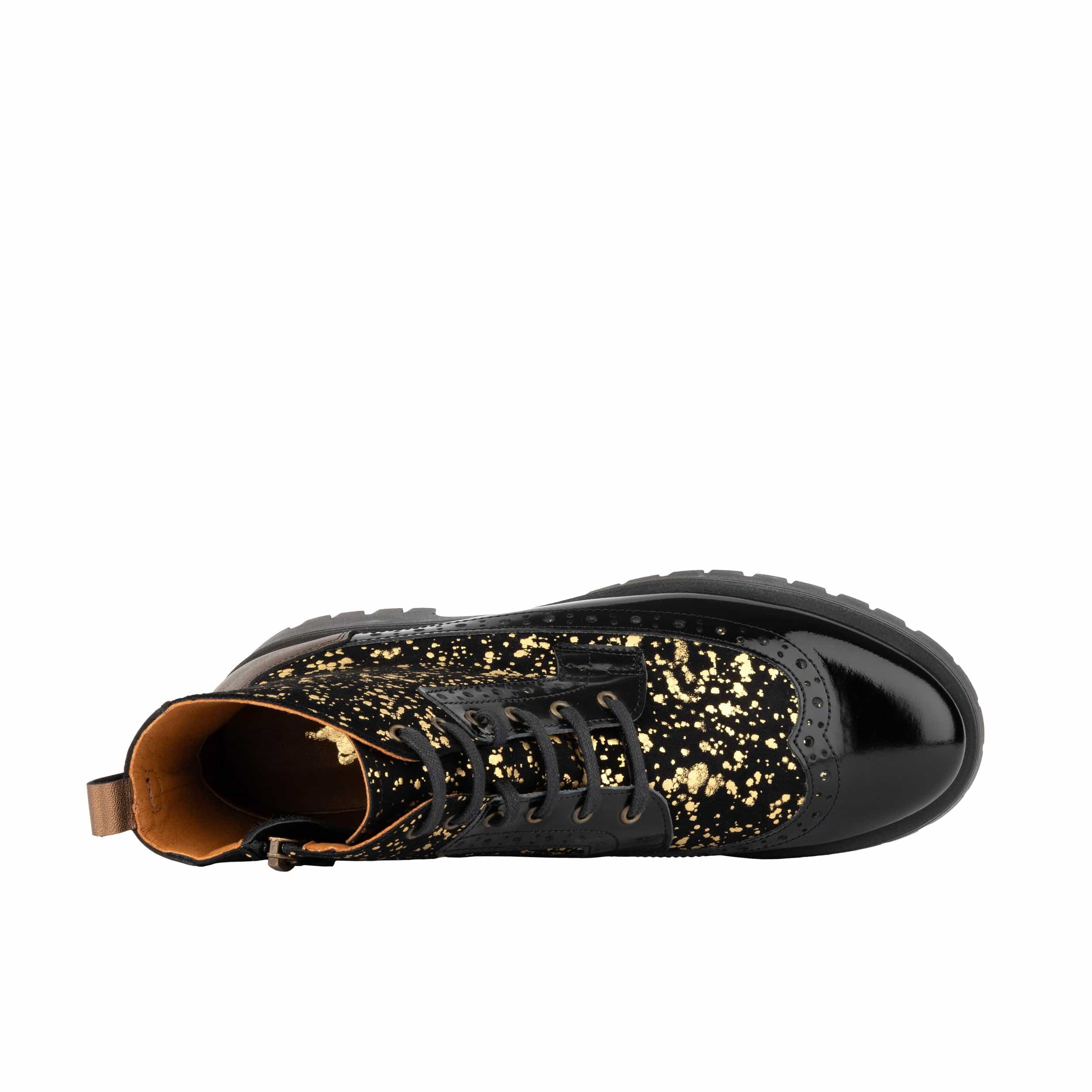 Hatter Platform - Black Gold Drops - Women's Leather Ankle Lace-up Boot with cleated platform sole