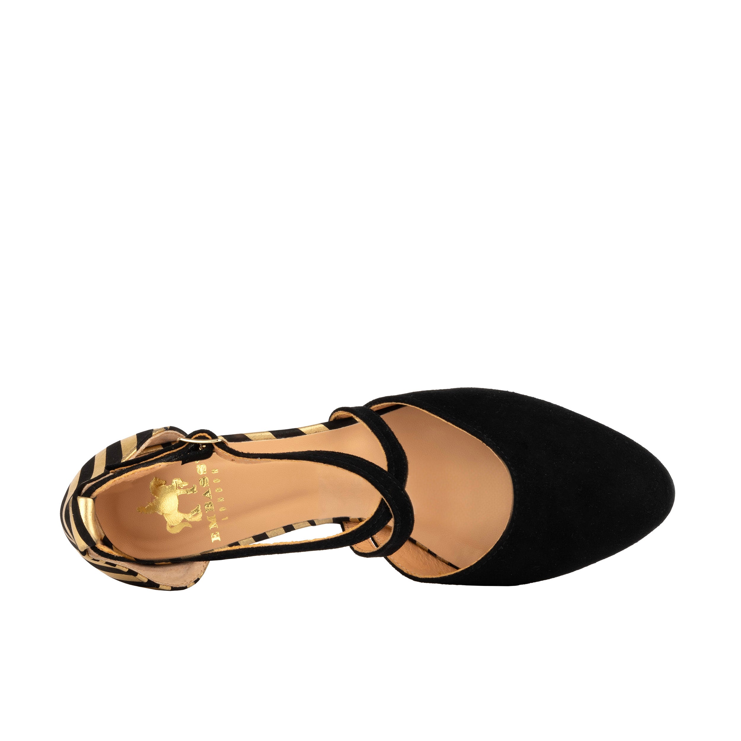 Dannii - Black & Gold Stripes - Women's leather closed-toe block heel with gold foil details