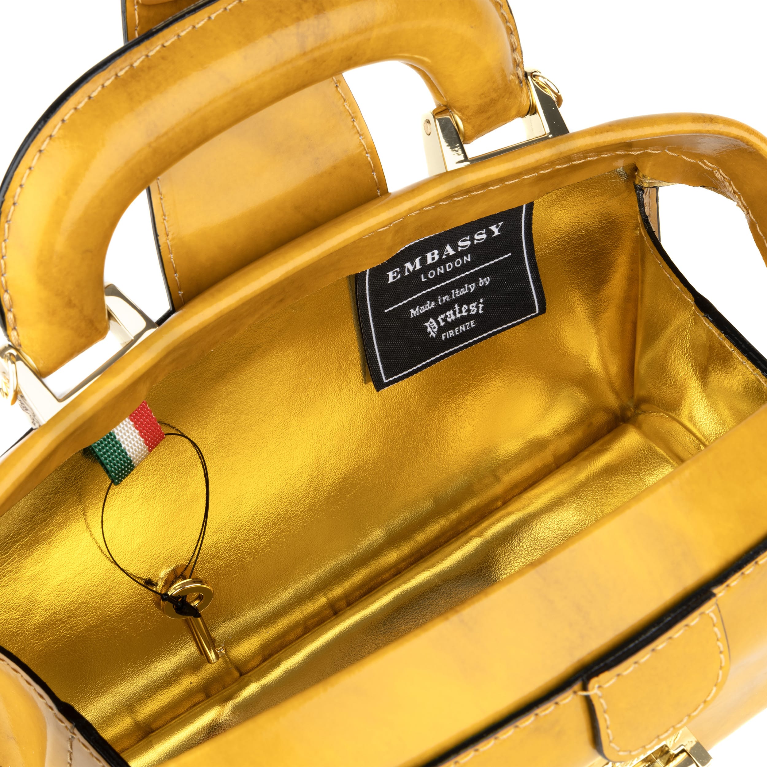 Gazelle - Mustard - Women's patent bowling bag with handle and strap