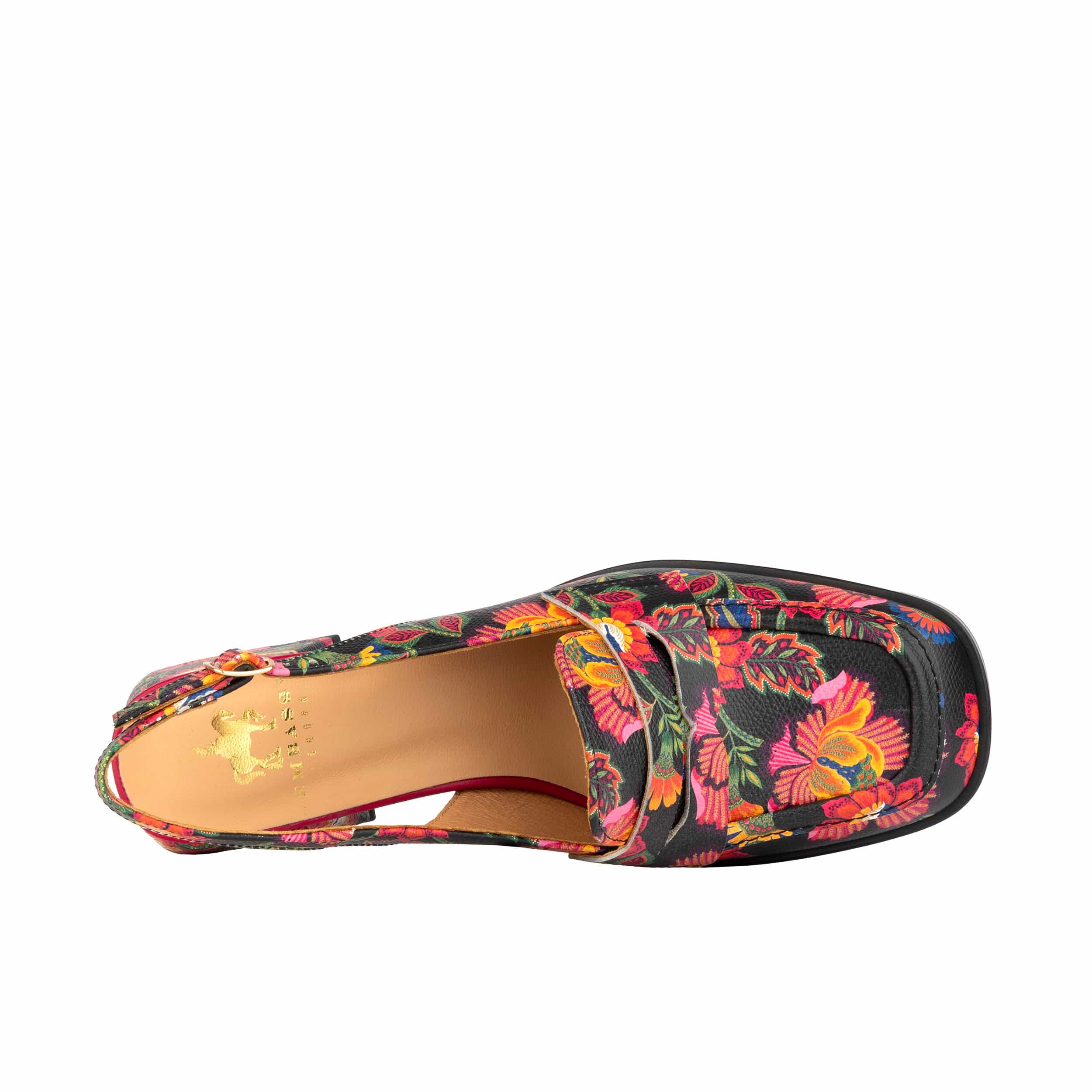 Diana - Red Flowers - Women's block heel slingback leather pump