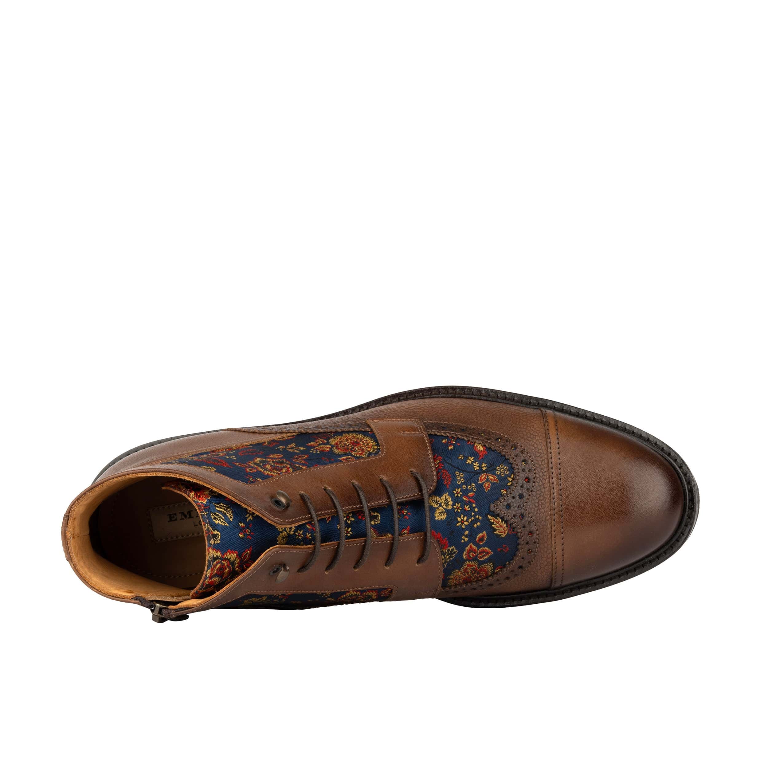 Charles - Tan & Blue Flowers - Men's leather lace up boot