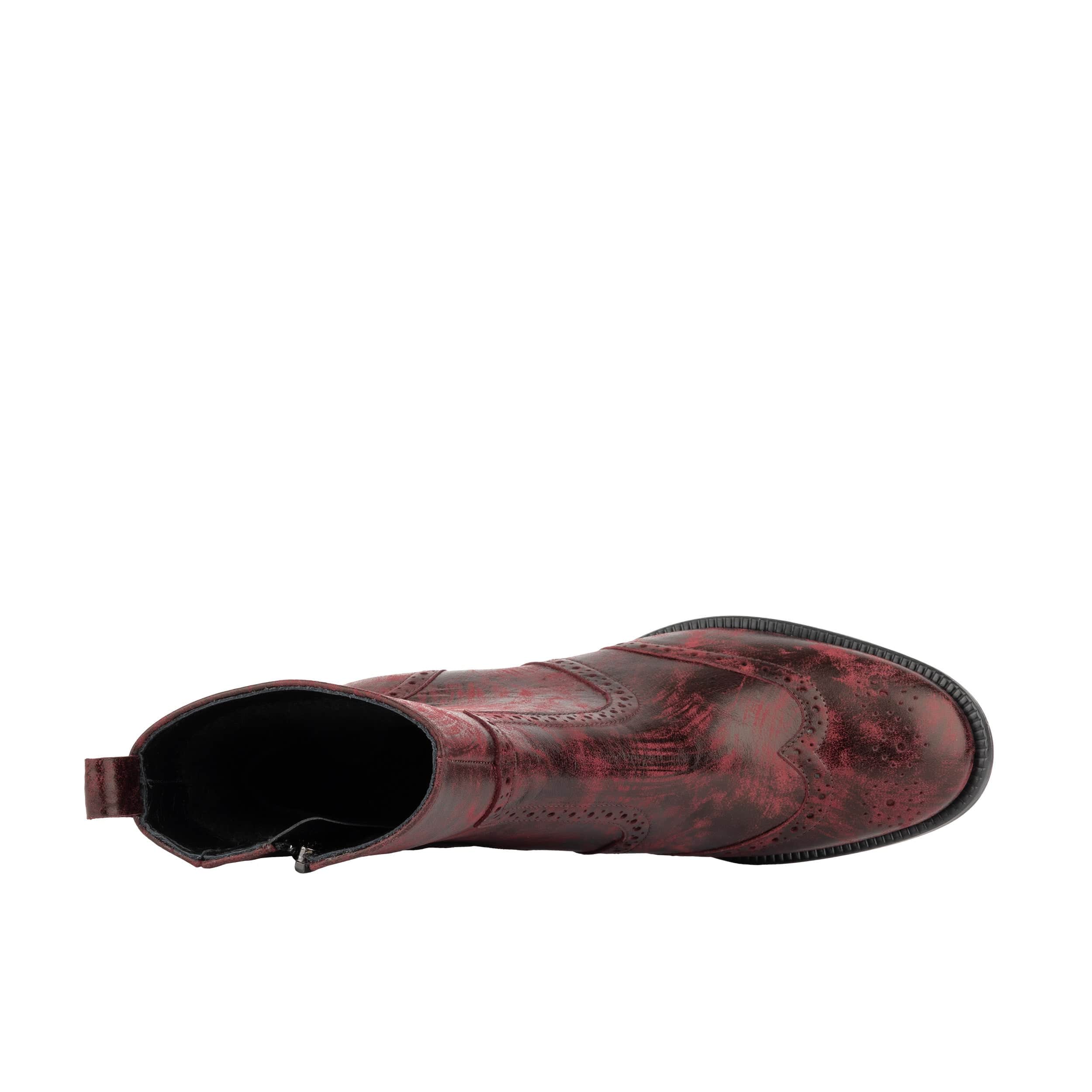 Chloe - Burgundy - Women's block heel higher ankle leather boot with side zip