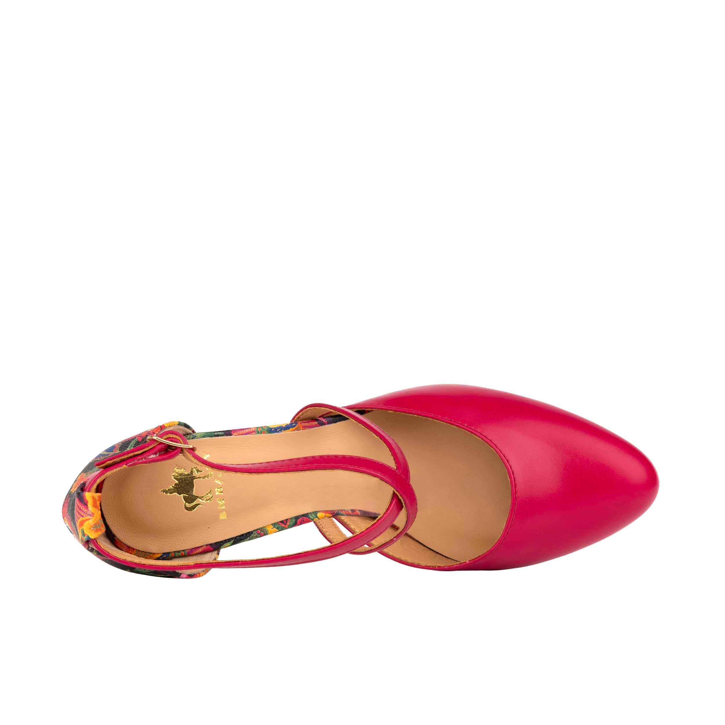 Kylie - Pink & Red Flowers - Women's leather strappy 3 inch block heel