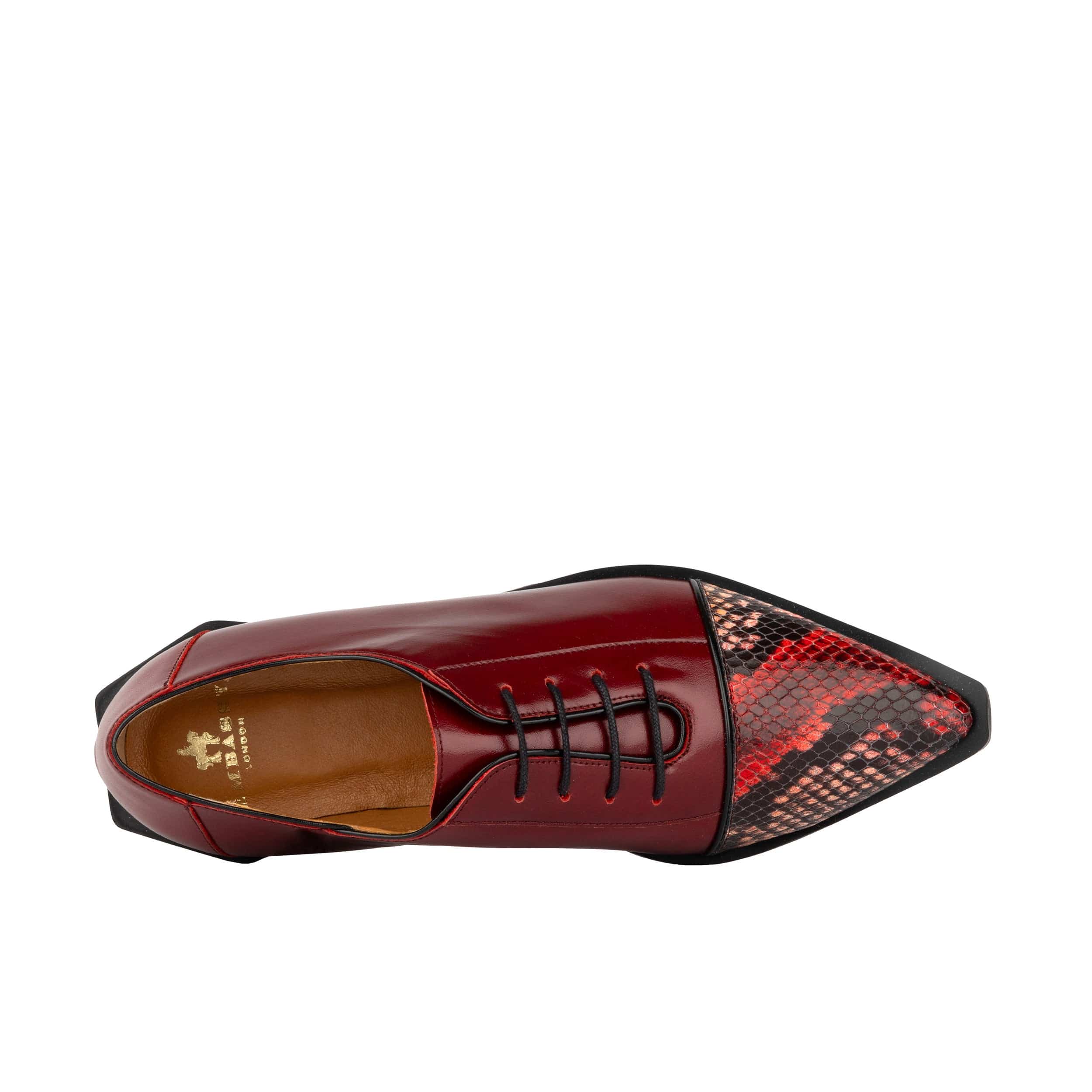 Sloan - Red - Women's Leather Oxford with Snakeskin toe