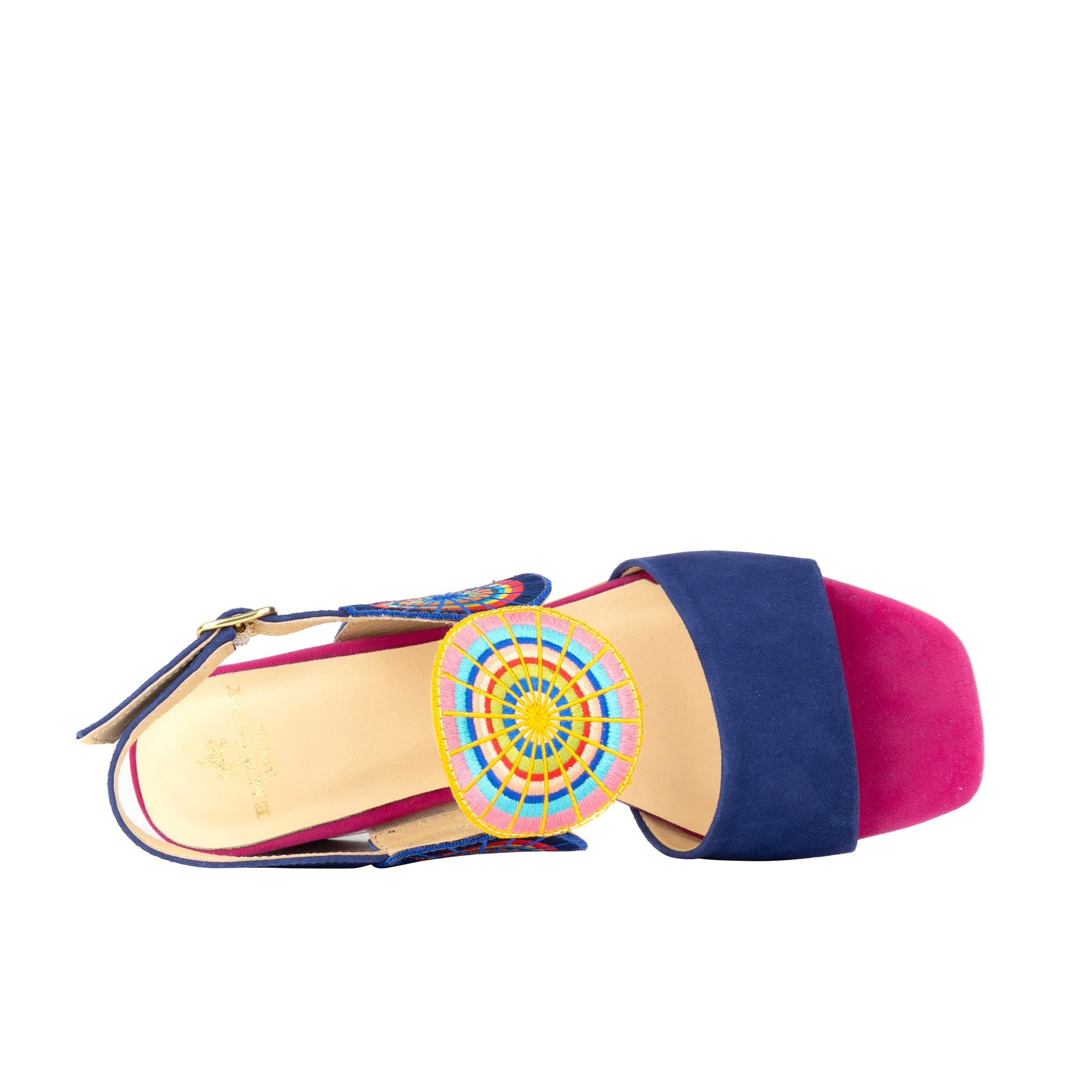 Vibe - Navy & Purple - Women's open-toe and ankle strap block heel leather sandal