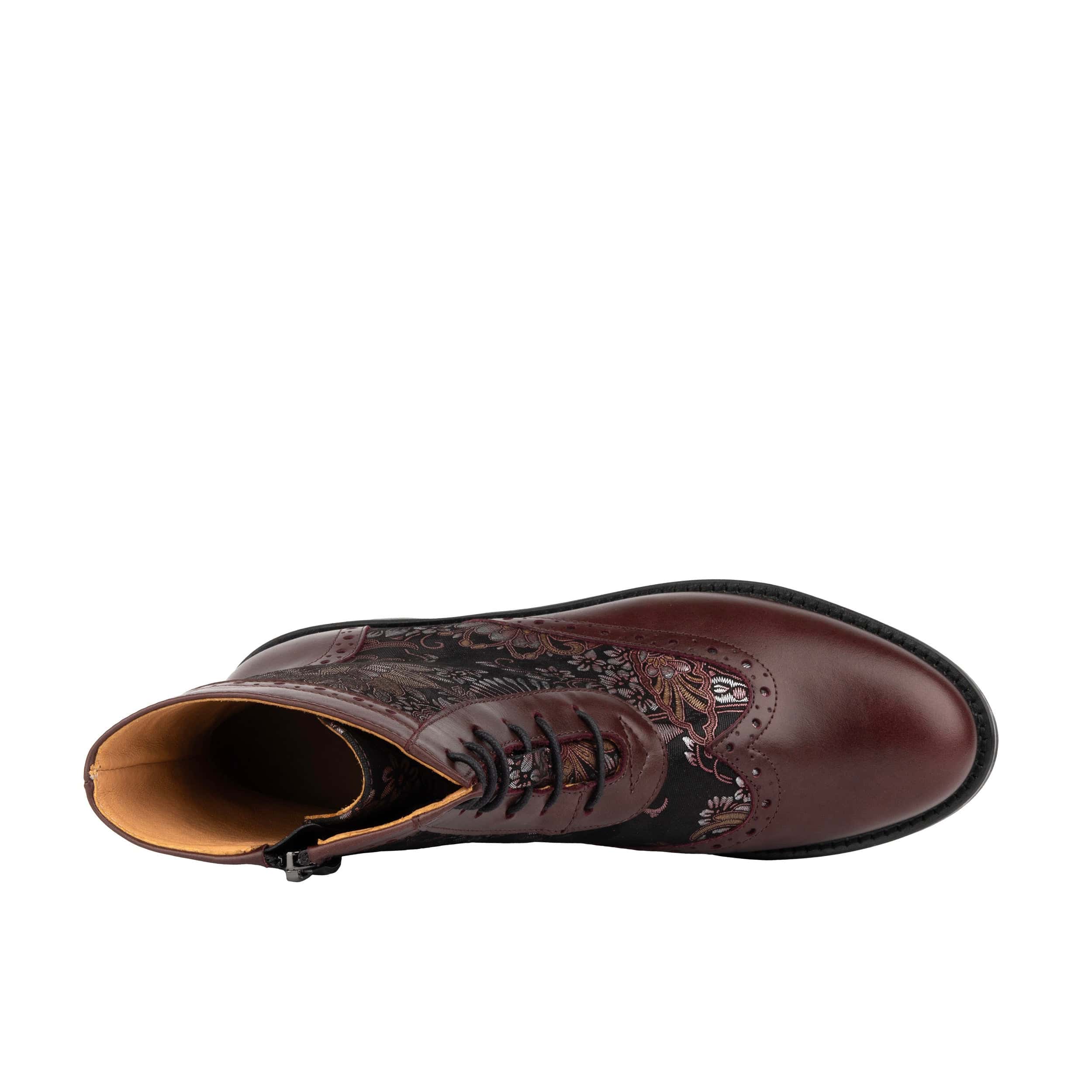 Mantis - Floral & Burgundy - Women's above-the-ankle lace-up boot with brogue & paisley detailing