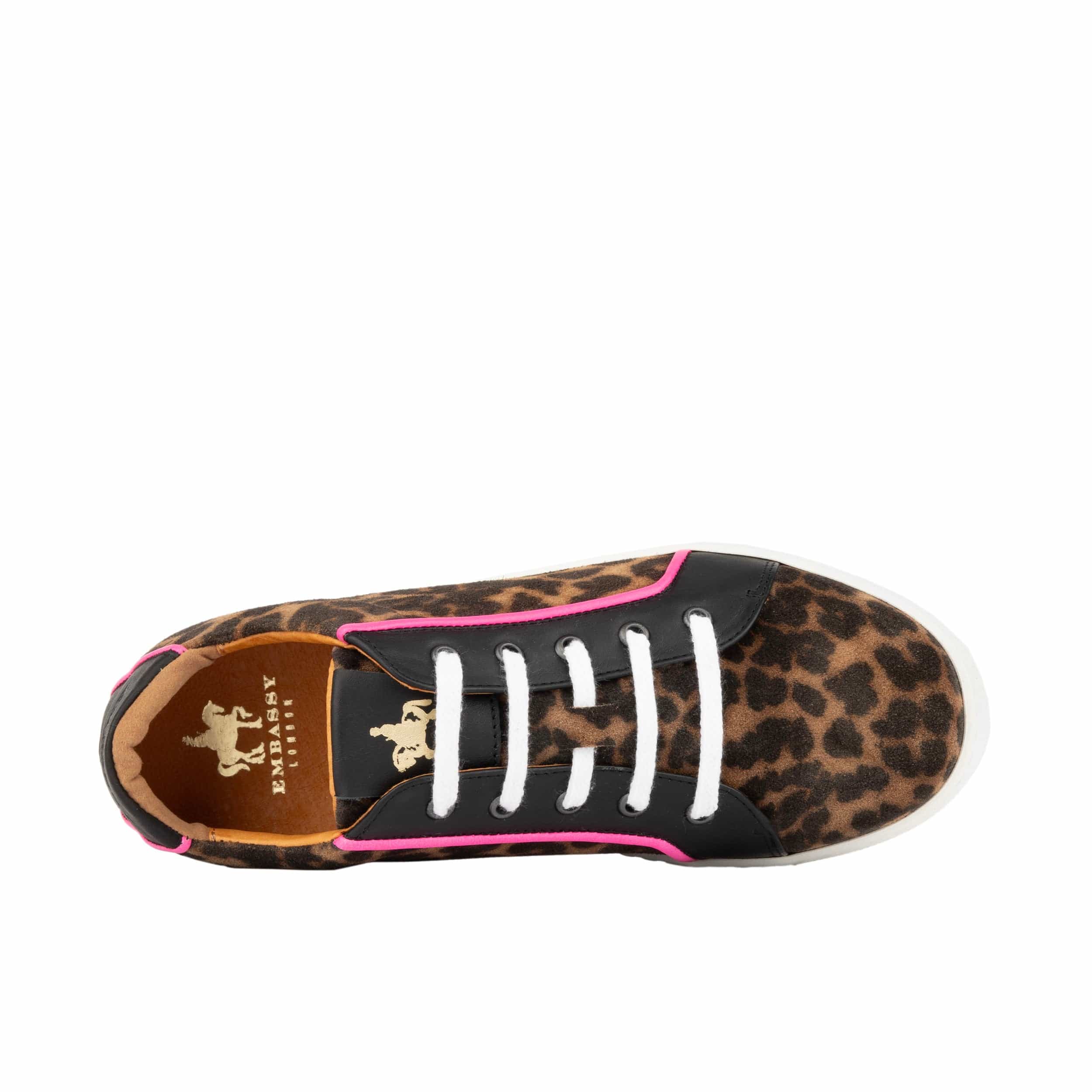 Camila - Leopard - Women's platform sole leather lace-up trainer