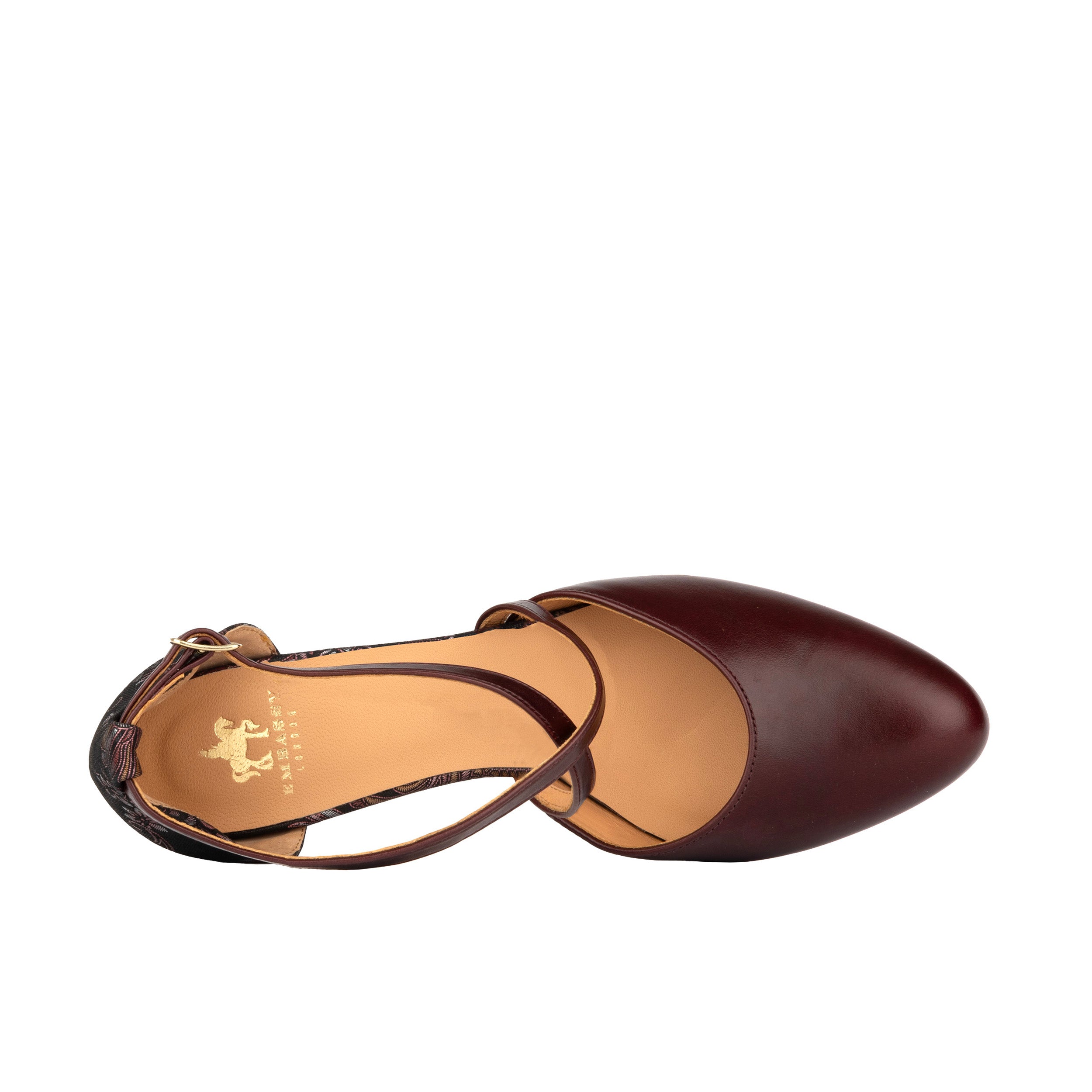 Danni - Burgundy & Floral - Women's leather closed-toe block heel