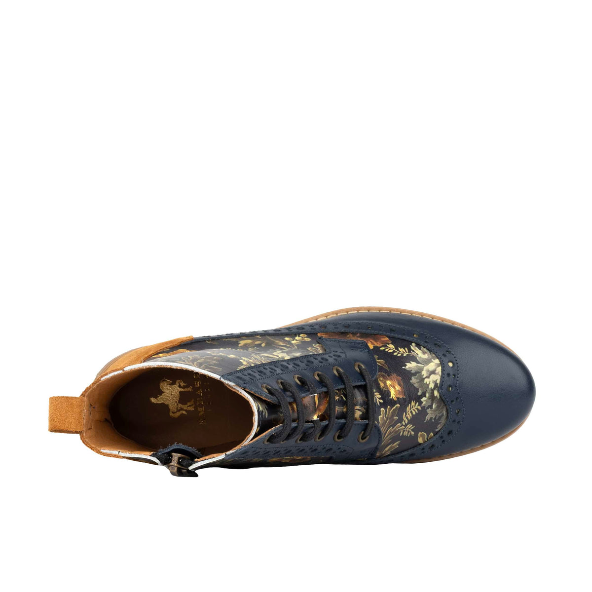 Hatter - Navy & Autumn Bloom - Women's Leather Ankle Lace-up Boot