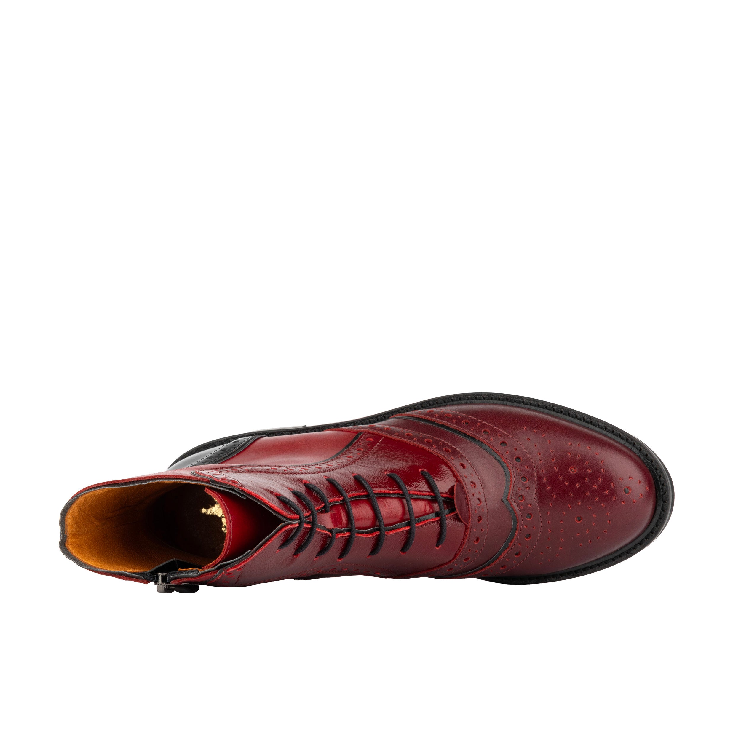 Brick Lane Boots - Claret - Women's dark red leather oxford boot with brogue styling