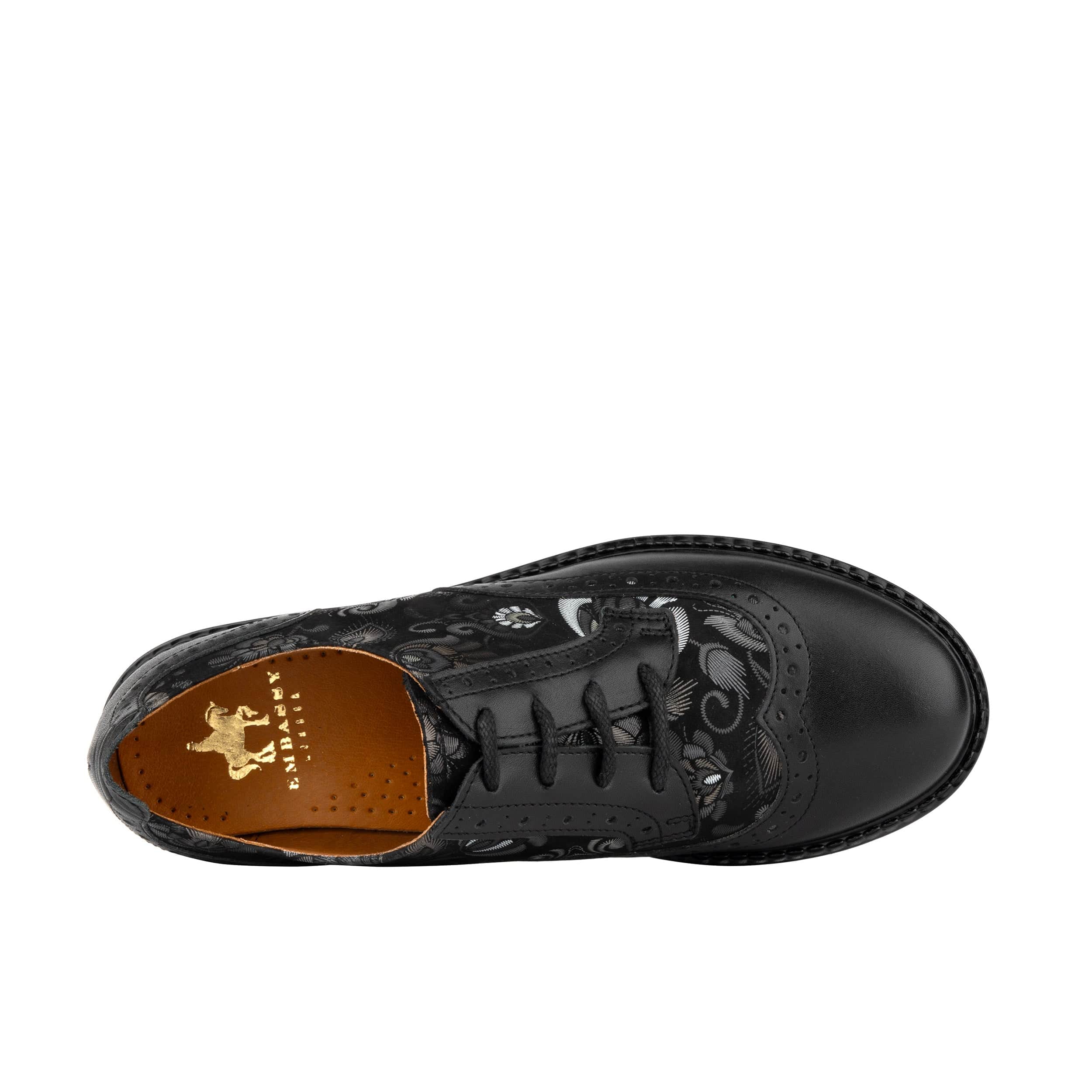 DreamFiters - Black Emboss - Women's round toe leather derby shoe on durable rubber sole