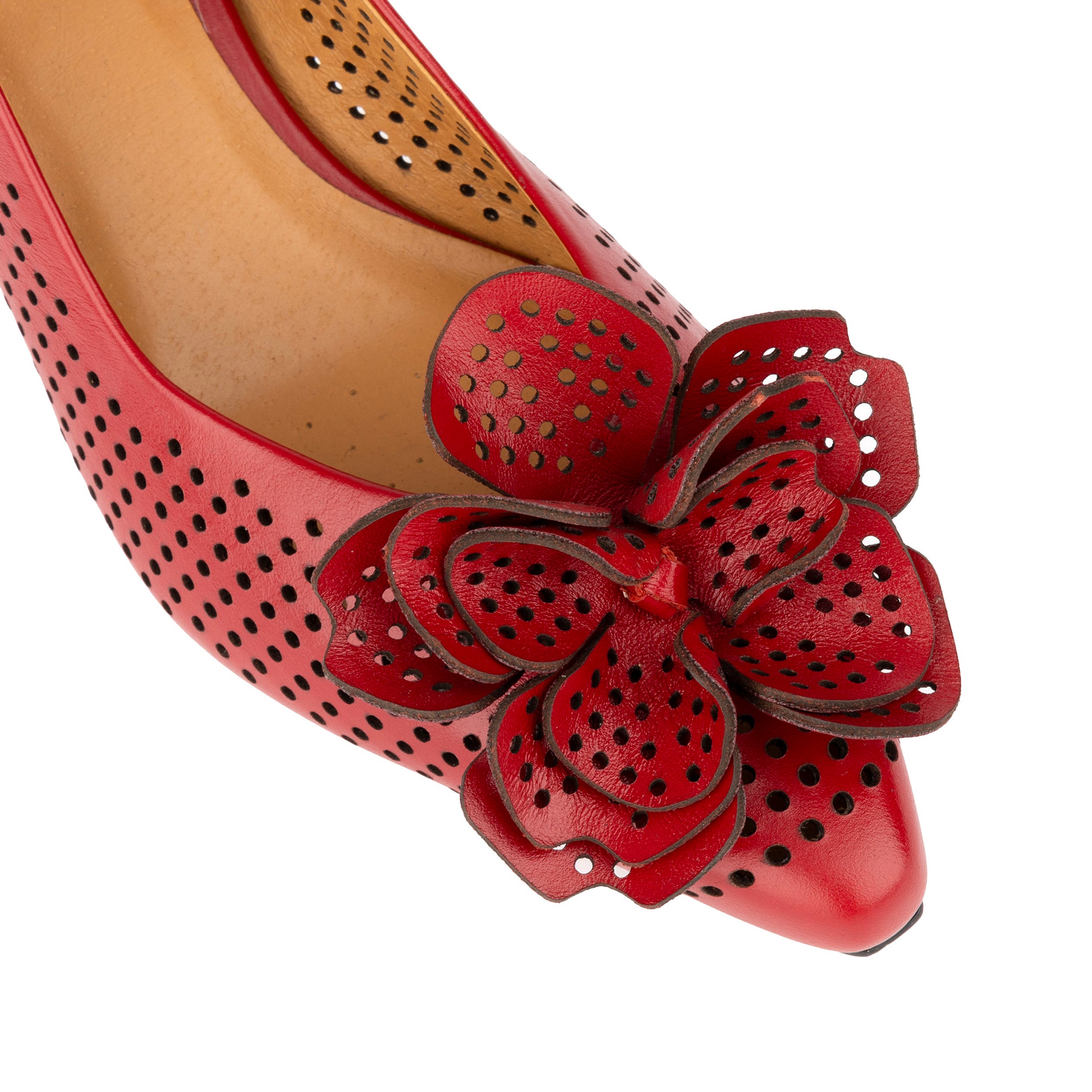 Florence - Red - Women's Leather Slingback Heel with Flower Detail