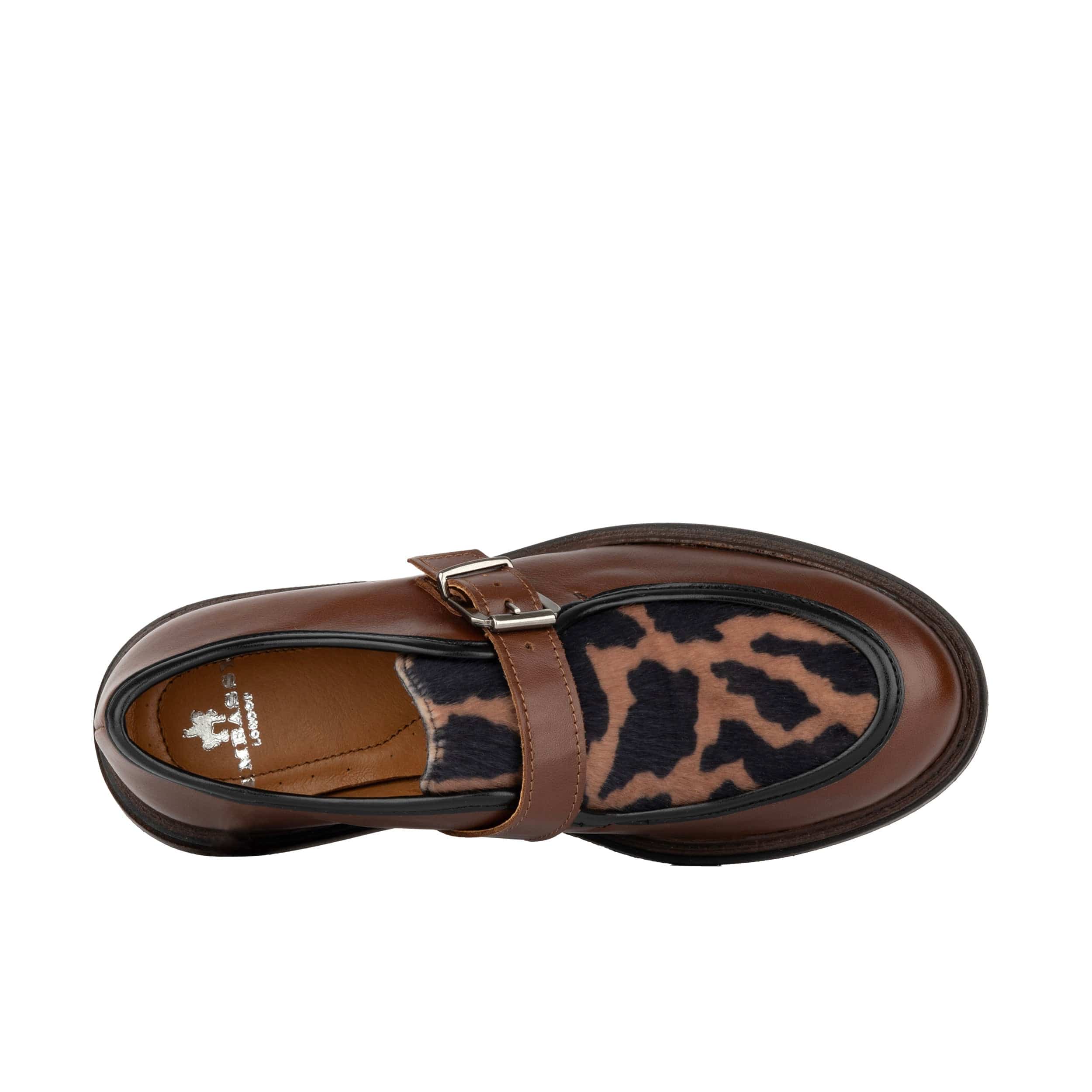 Strapp - Brown & Cow - Women’s leather & ponyhair loafer with buckle