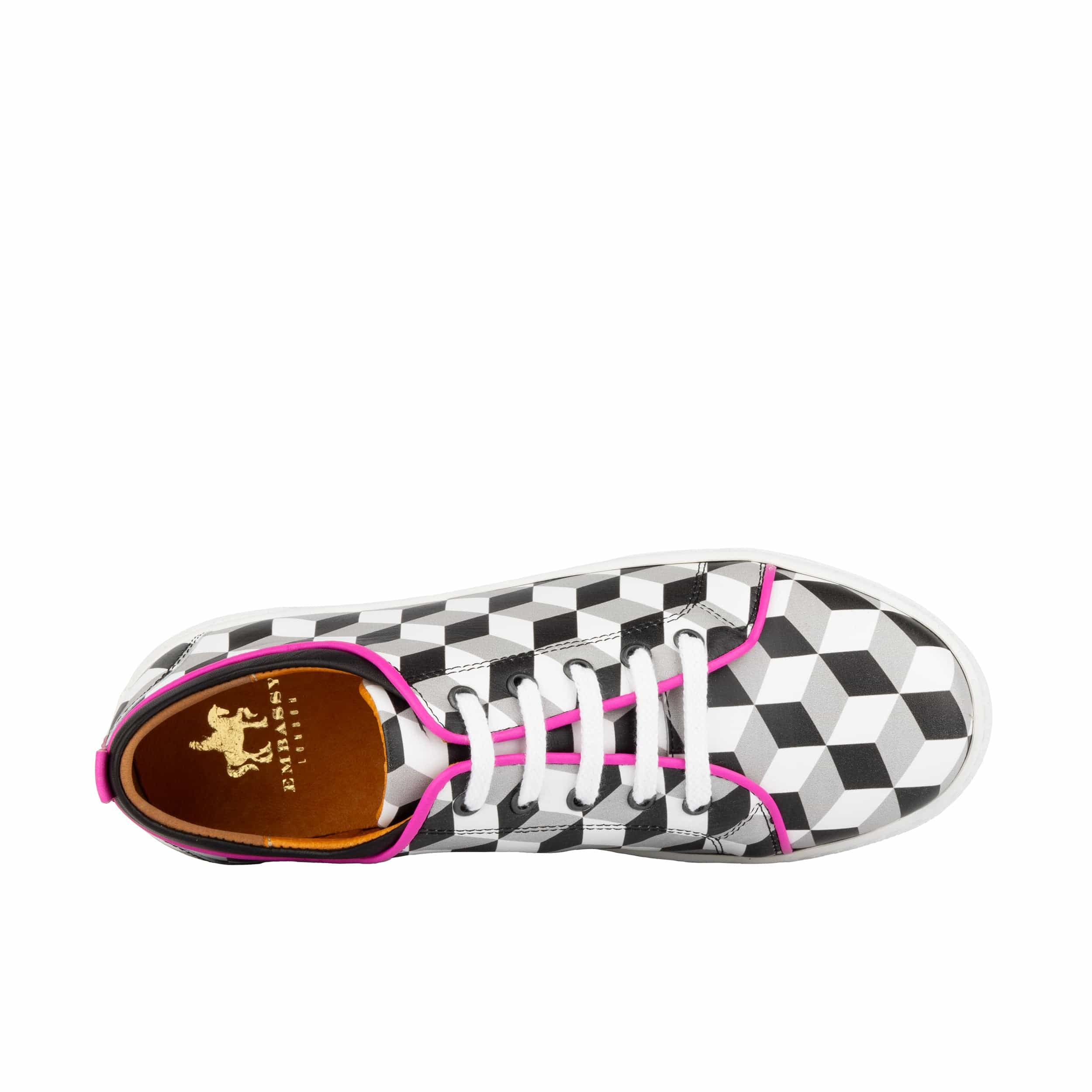 Camila - White Cubics - Women's platform sole leather lace-up trainer
