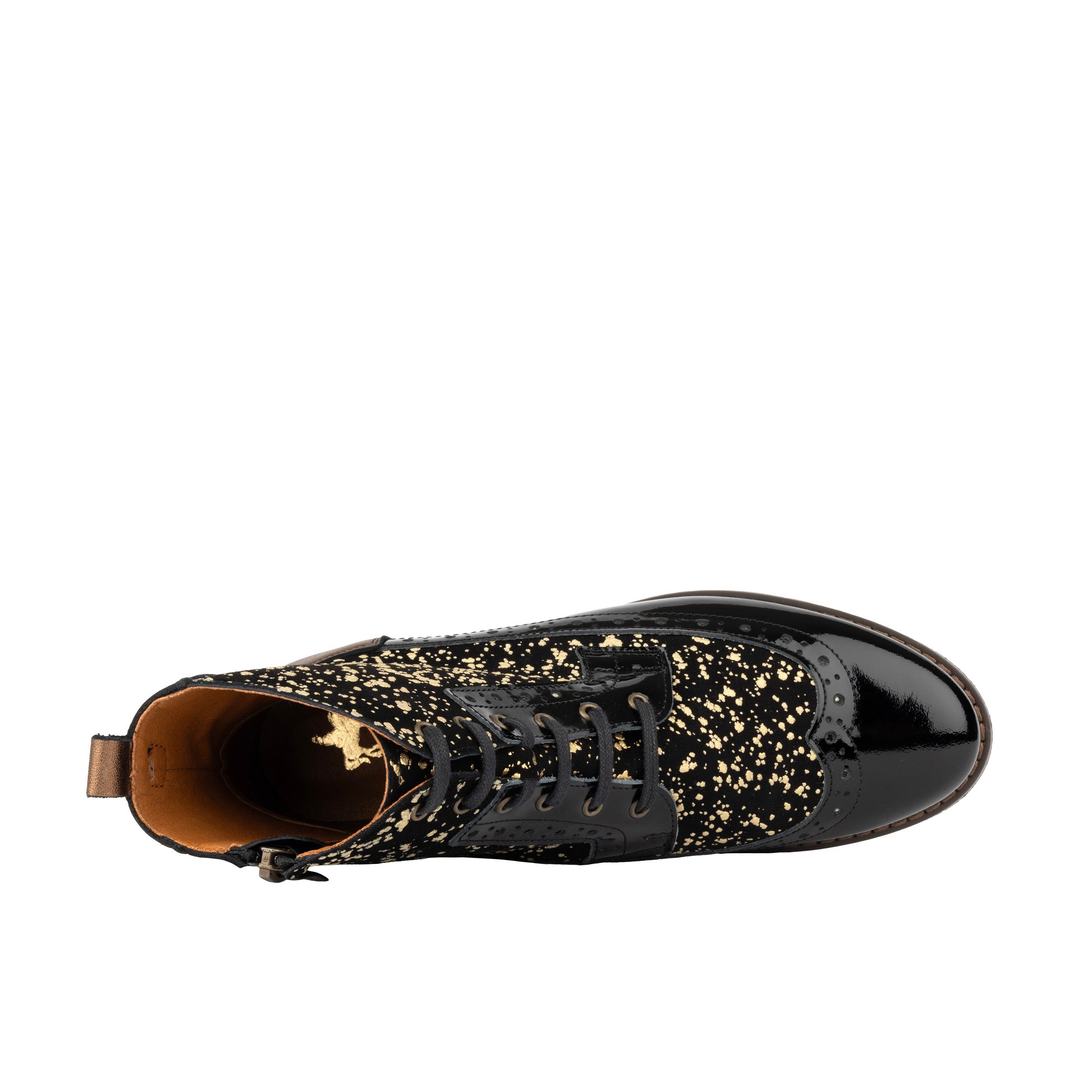 Hatter - Gold Drops - Women's ankle boot in golden paint drops on black leather
