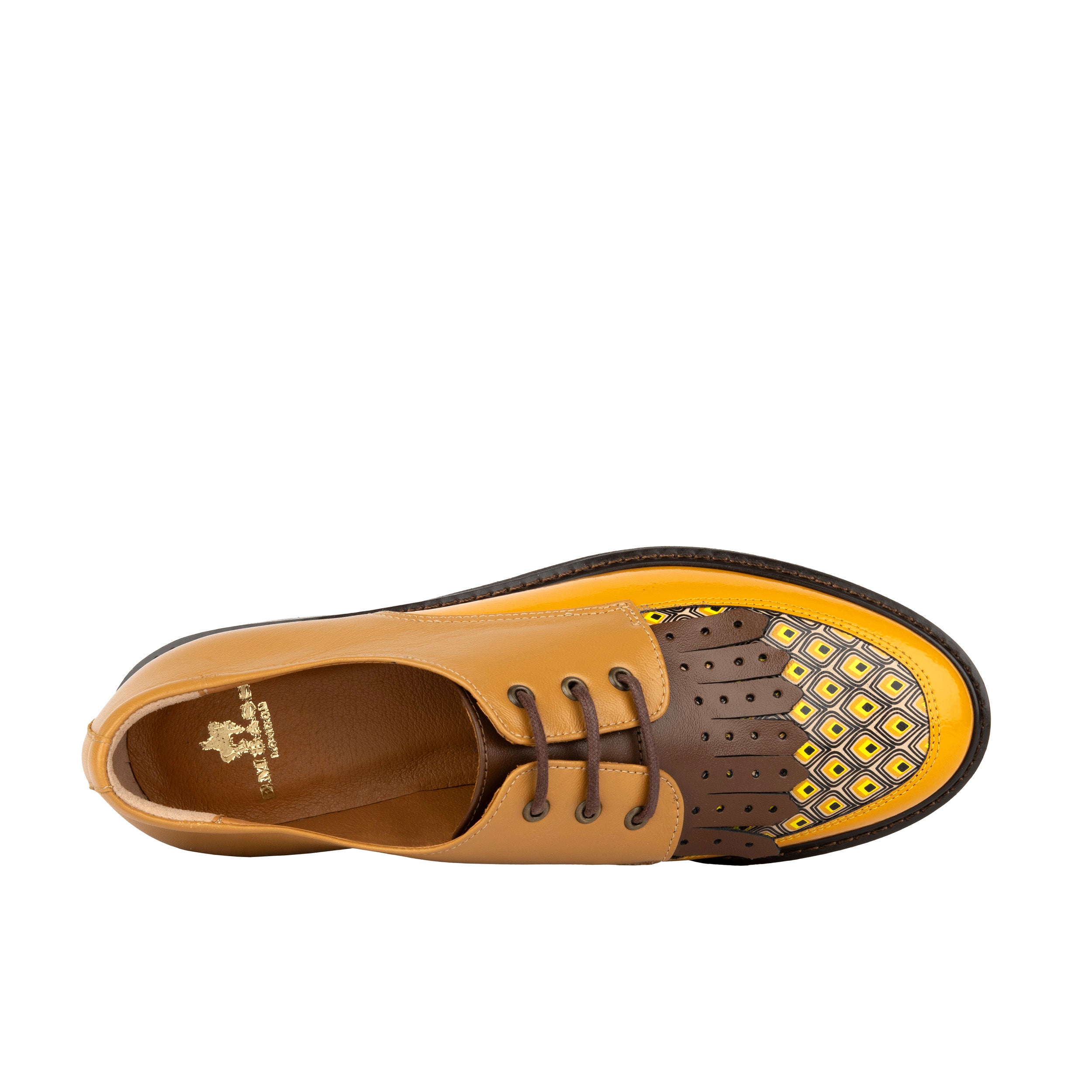 Retro Tone - Yellow & Brown - Women's leather lace-up with signature kiltie detail