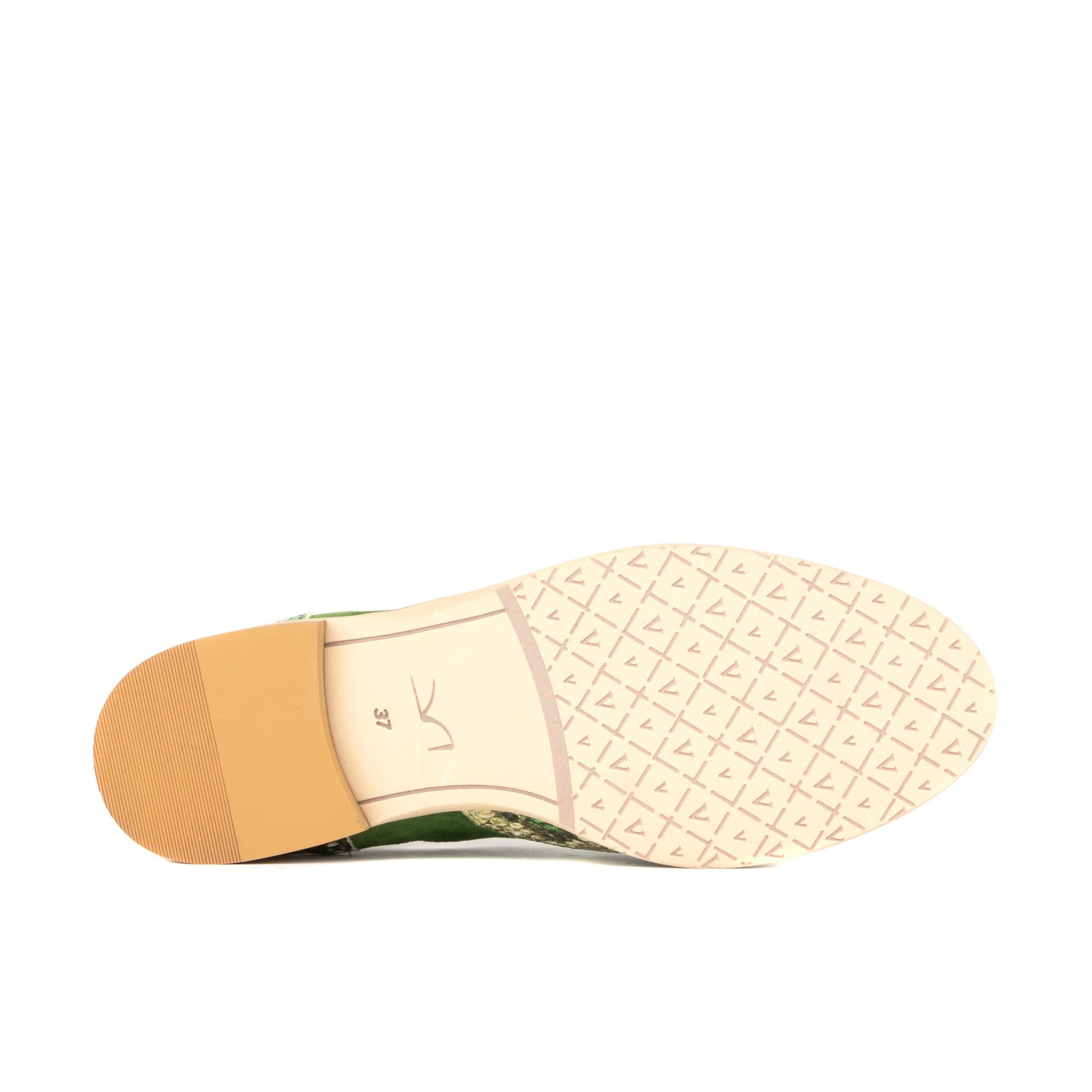 Vivienne - Green Snake - Women's oxford lace-up shoe with brogue details