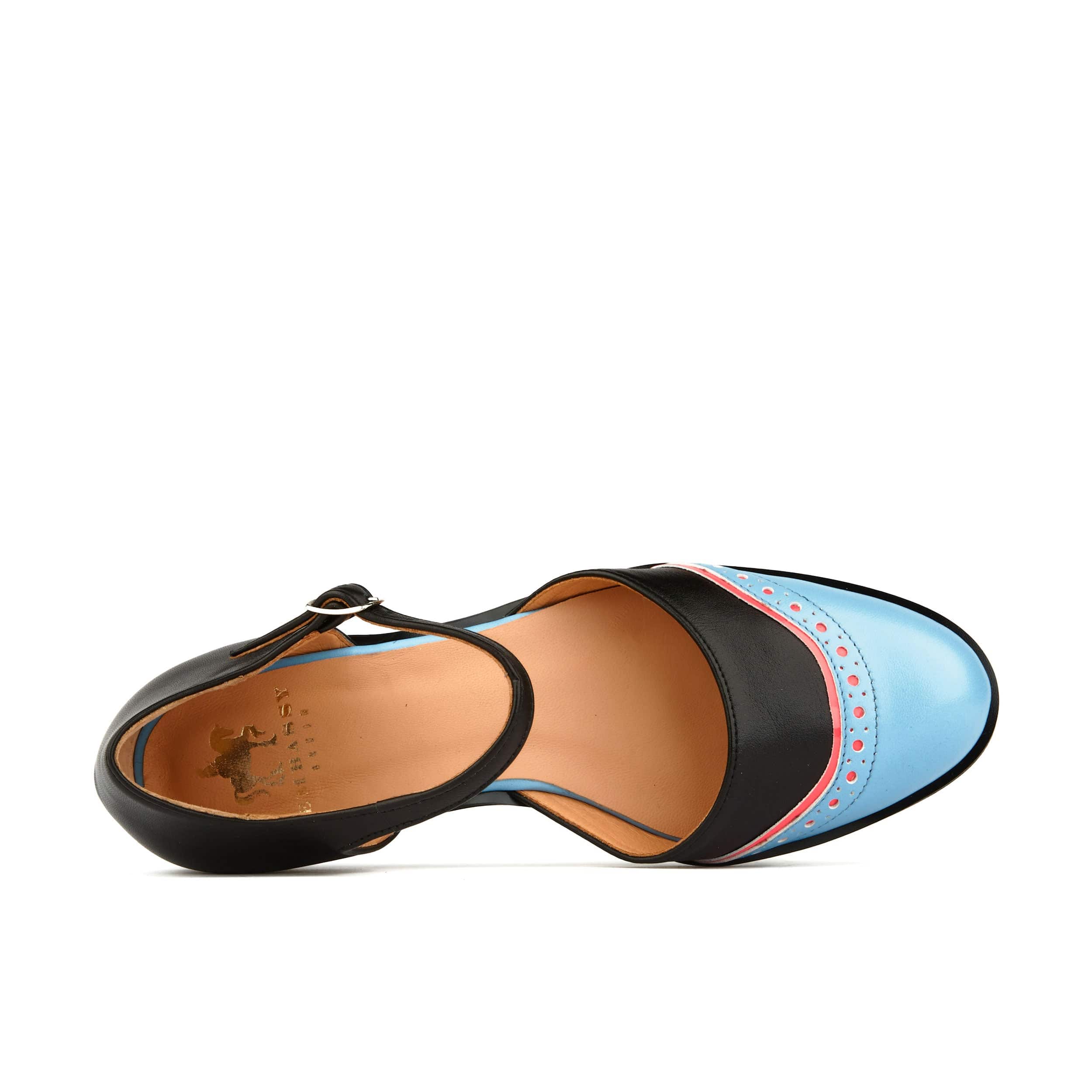 Gigot - Black & Aqua - Women's closed heel and round toe leather flat sandal