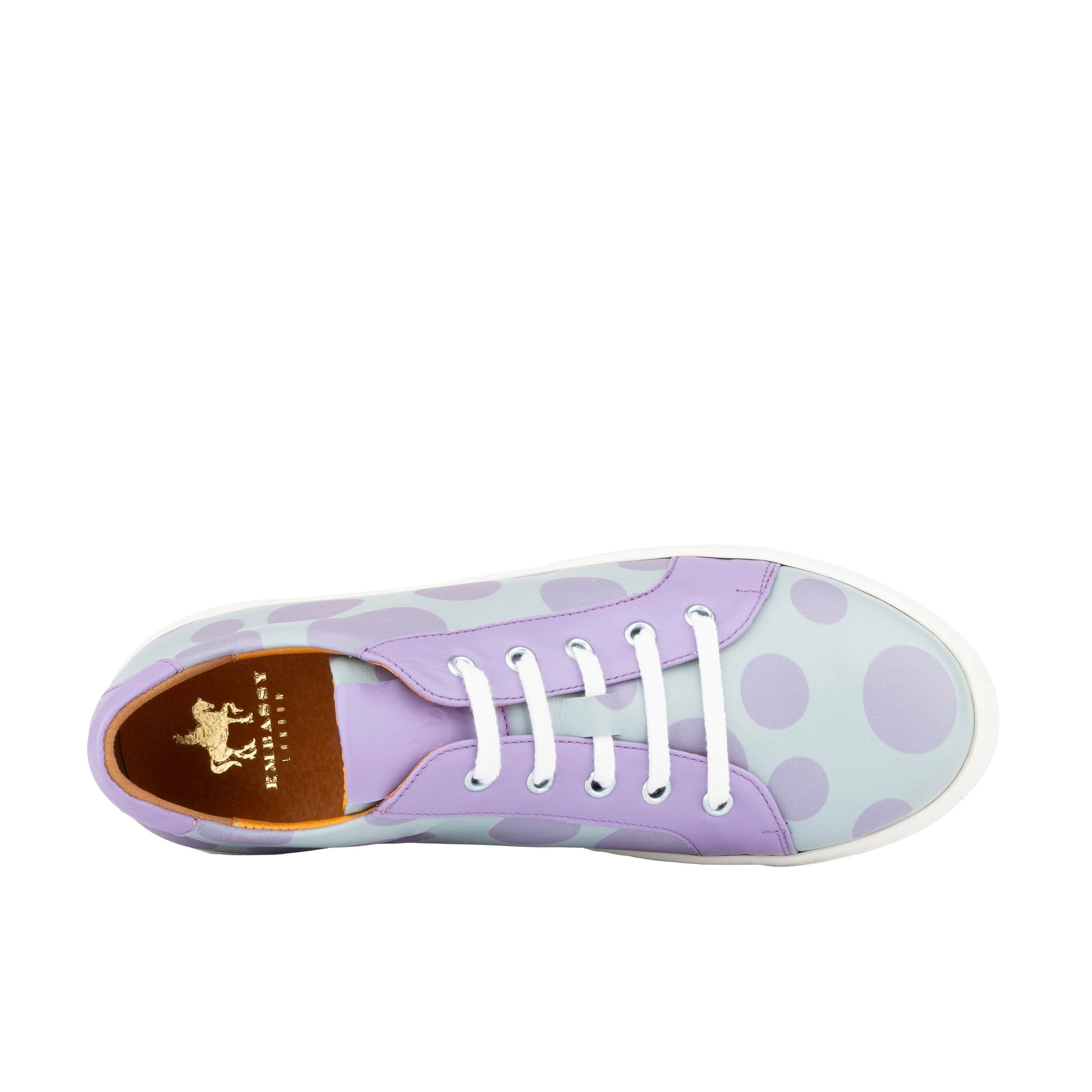 Camila - Pastel Polka Dot - Women's platform sole leather lace-up trainer