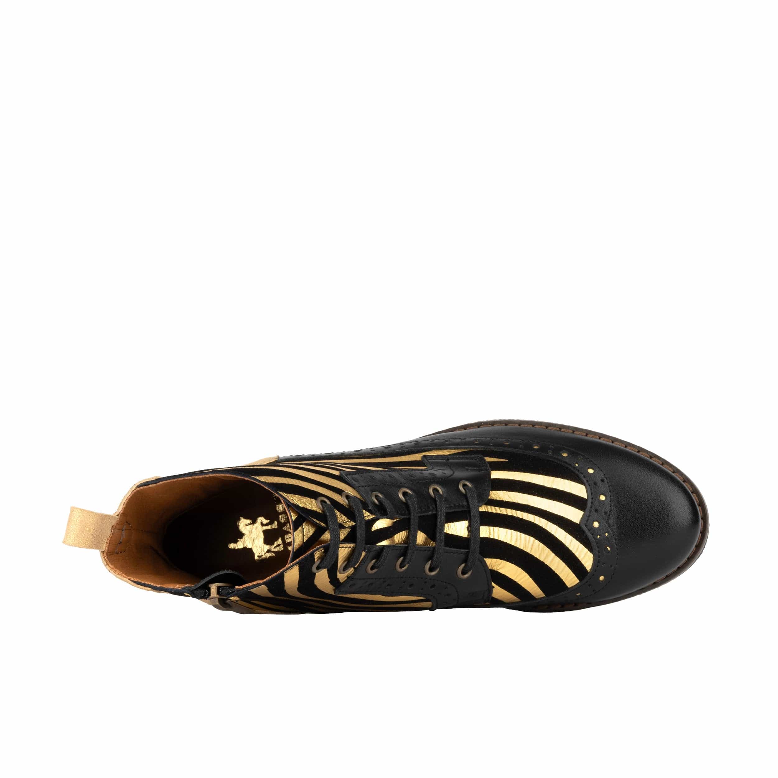 Hatter - Black & Gold Stripes - Women's Leather Ankle Lace-up Boot with gold foil zebra stripes
