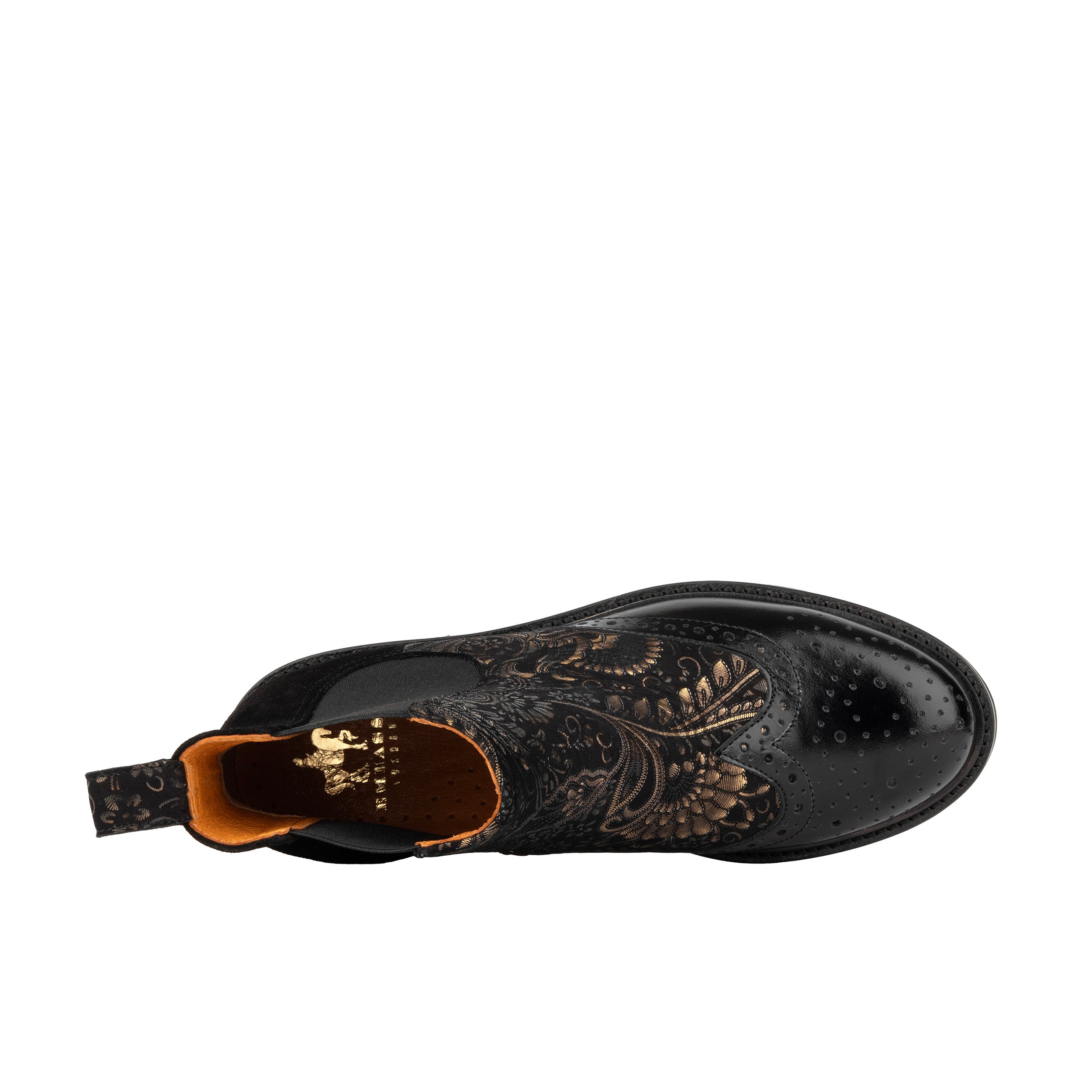 Mamacita - Black Gold - Women's chelsea boot with wingtip brogue detail