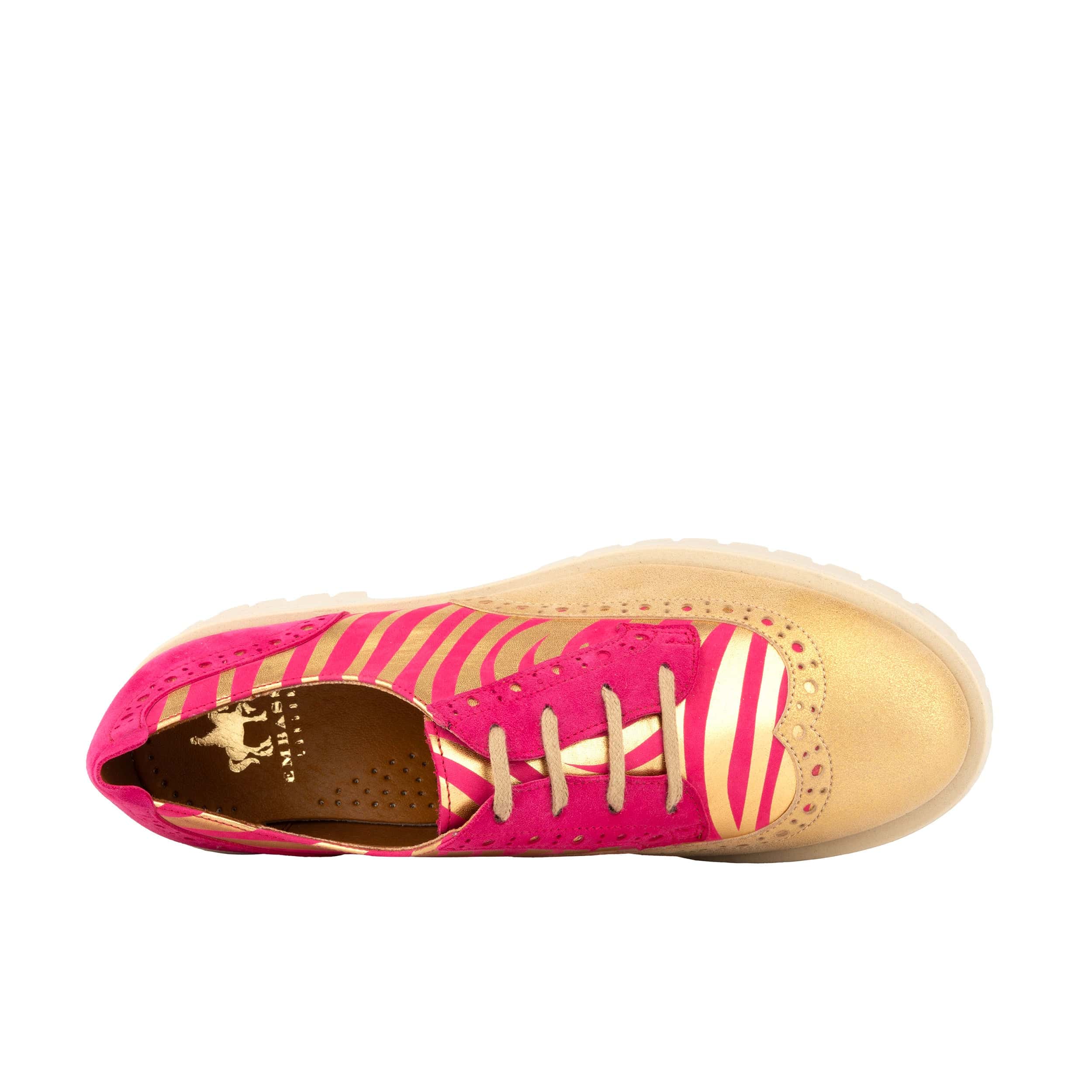 Artisan - Pink & Gold Stripes - Women's leather lace-up shoe with brogue detailing