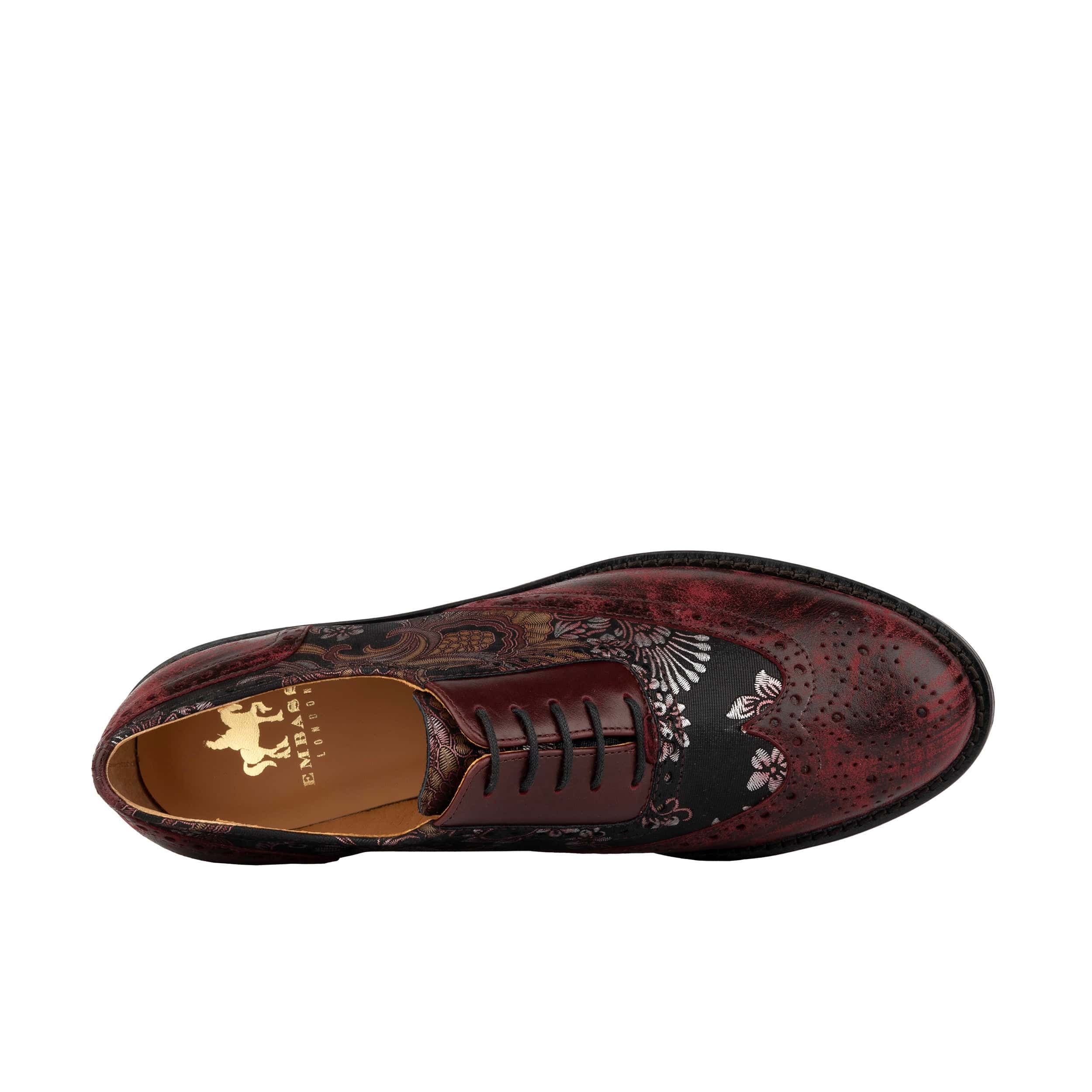 Vivienne - Floral & Burgundy - Women's oxford lace-up shoe with brogue details