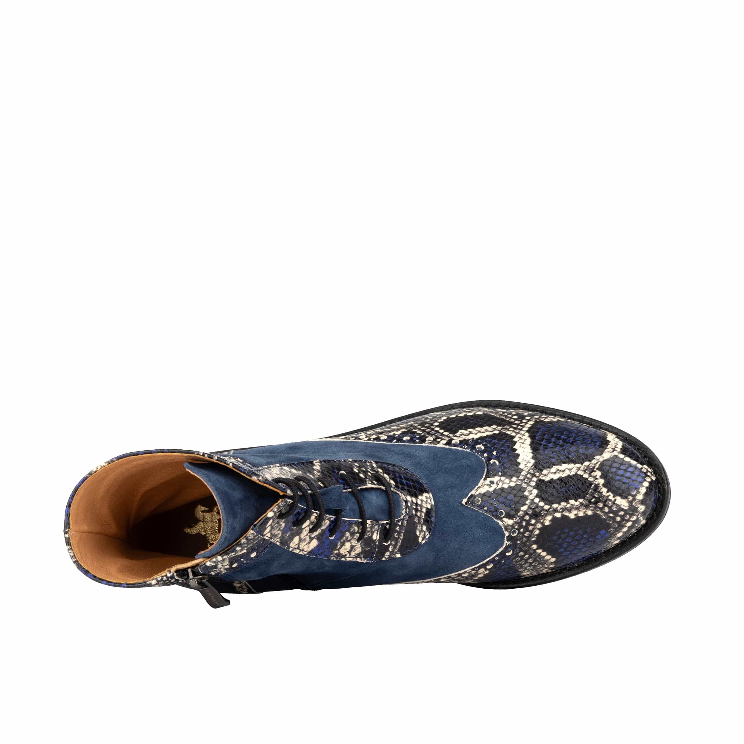Mantis - Blue Snake - Women's above-the-ankle lace-up boot with brogue & snake print detailing