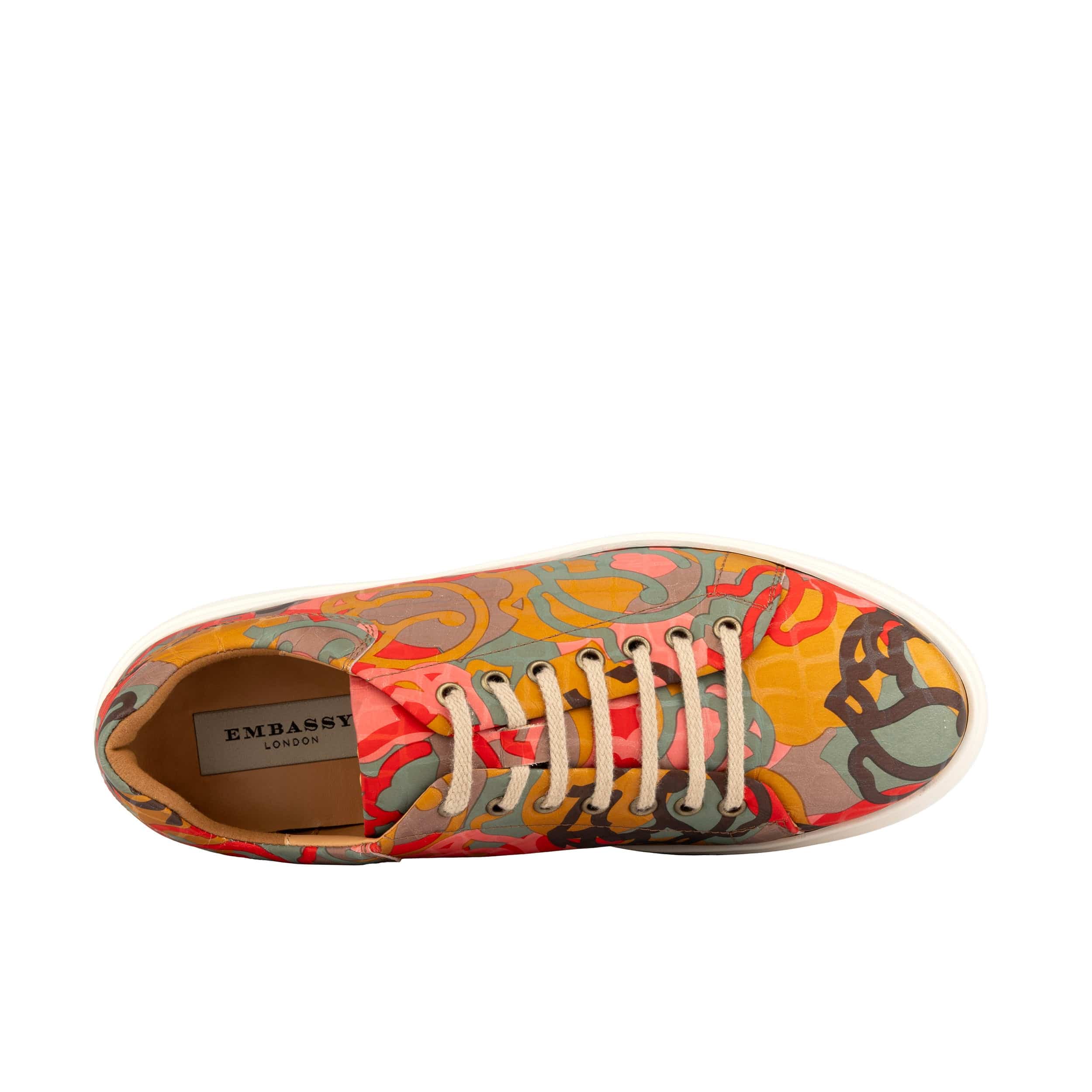 Sun City - Multi Print - Men's white sole trainer in eye catching soft leather