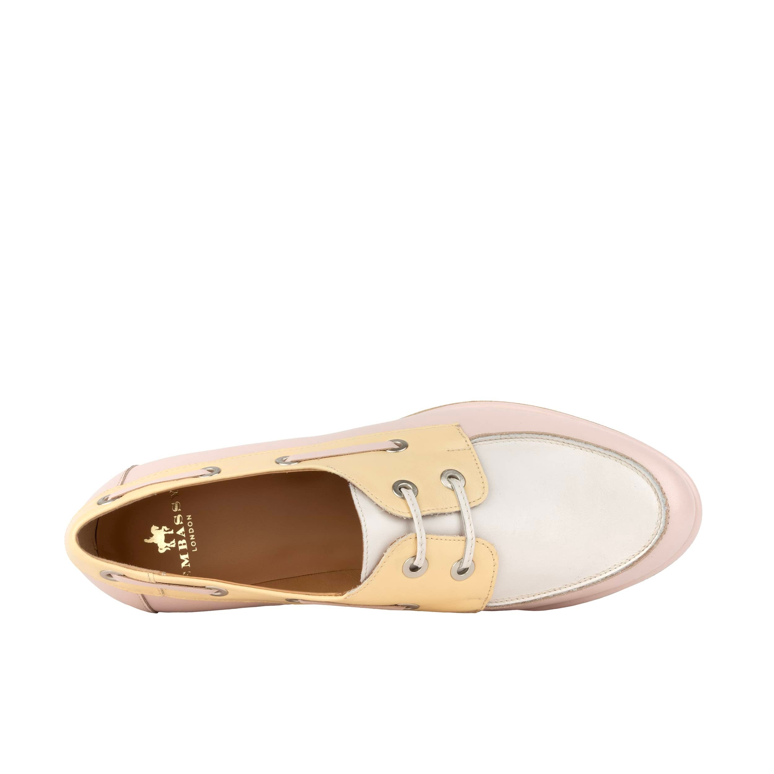Boatie - Yellow & Cream & Pink - Women's Leather Boat Shoe