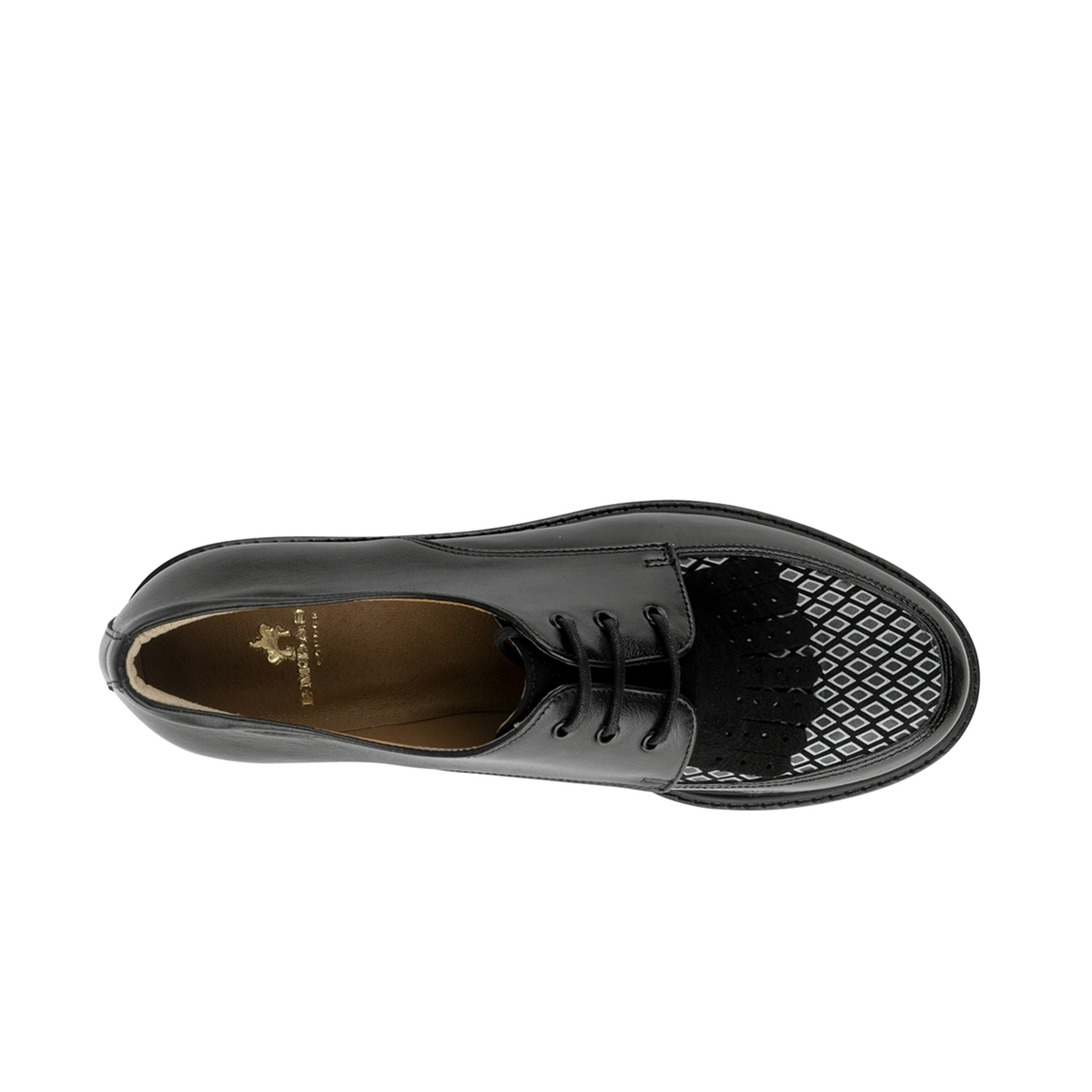 Retro Tone - Black & Grey Diamond - Women's leather lace-up with signature kiltie detail