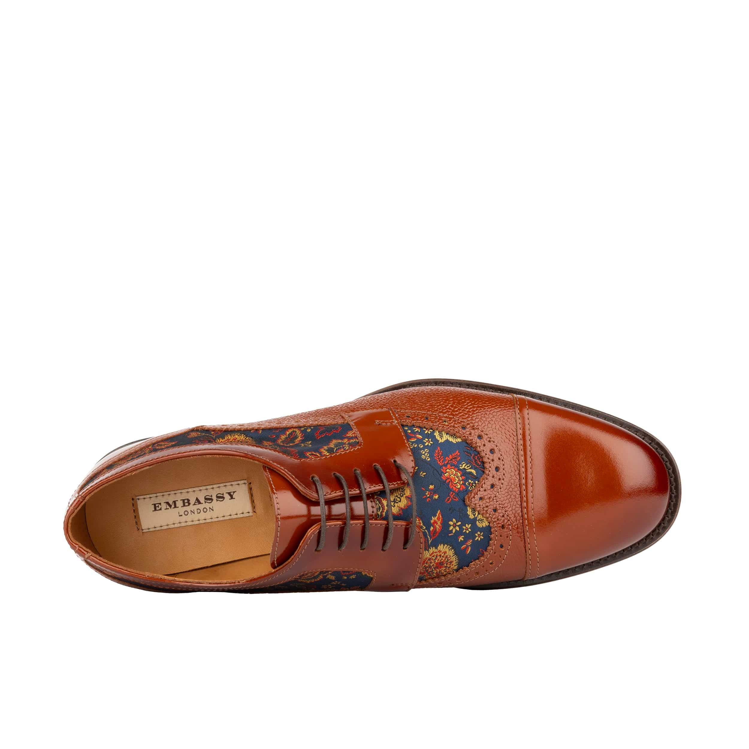 Orlando - Tan & Blue Flowers - Men's leather dress shoe with floral print