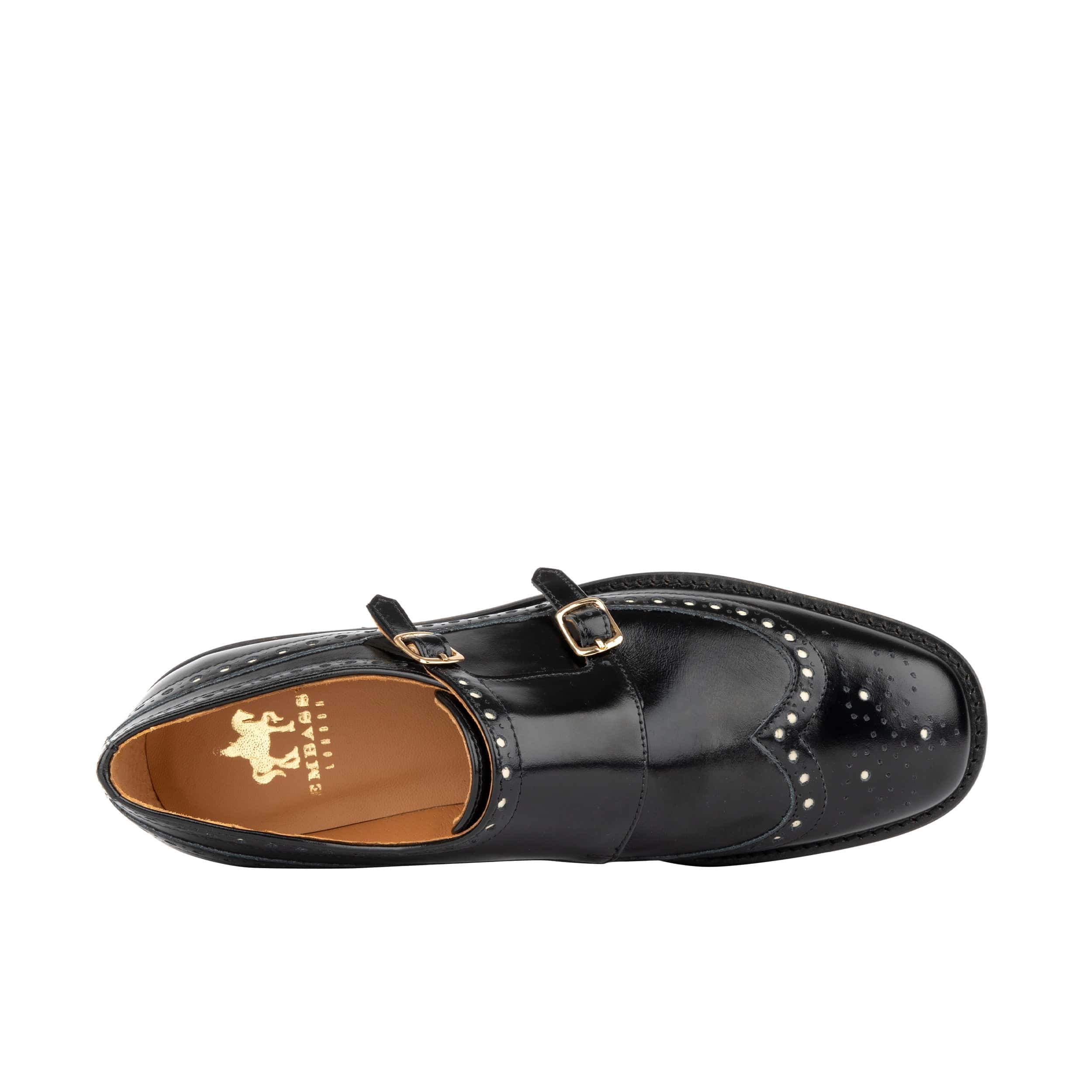 Windsor - Black - Women's leather square toe monk shoe with brogue detailing