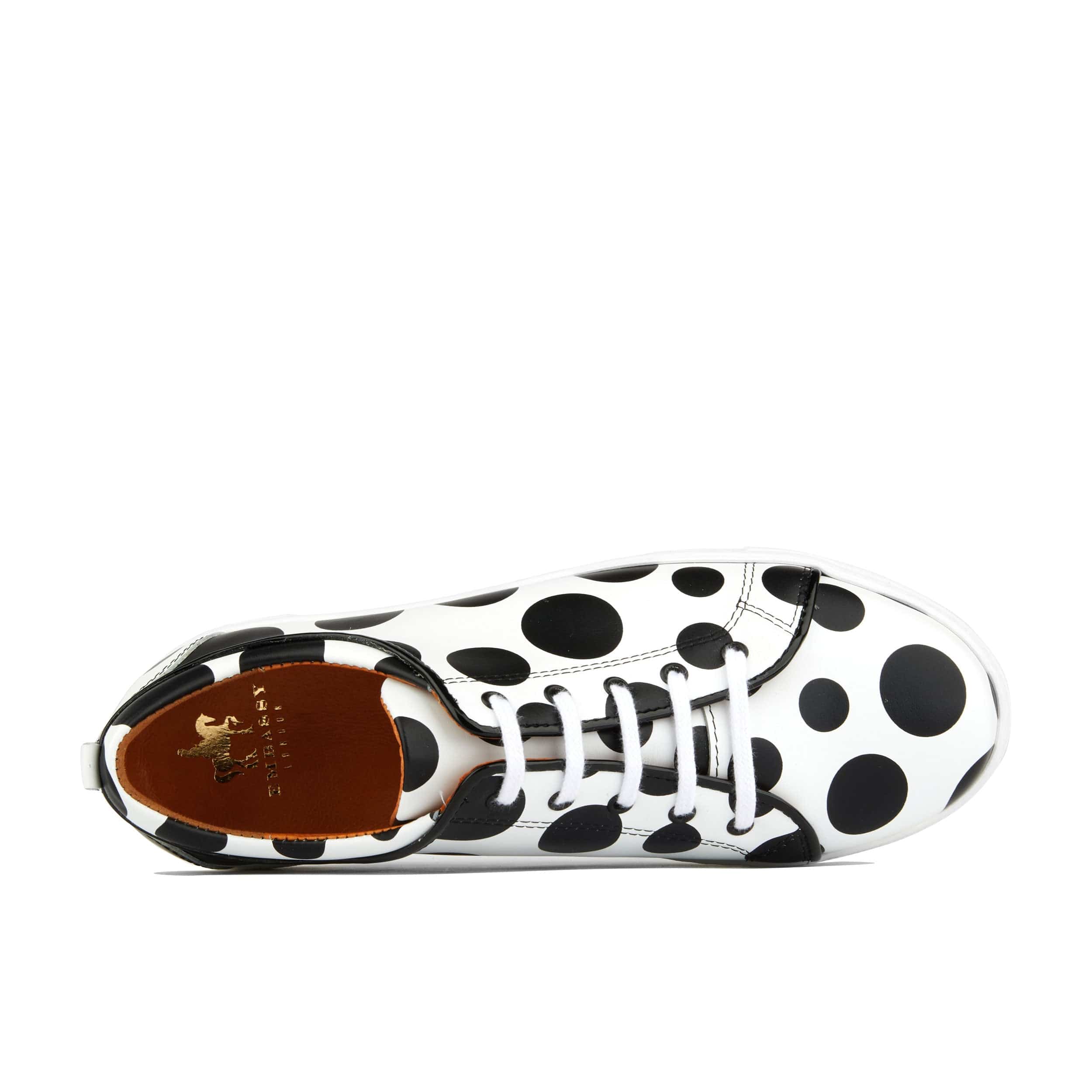 Camila - Black & White Polka - Women's platform sole leather lace-up trainer