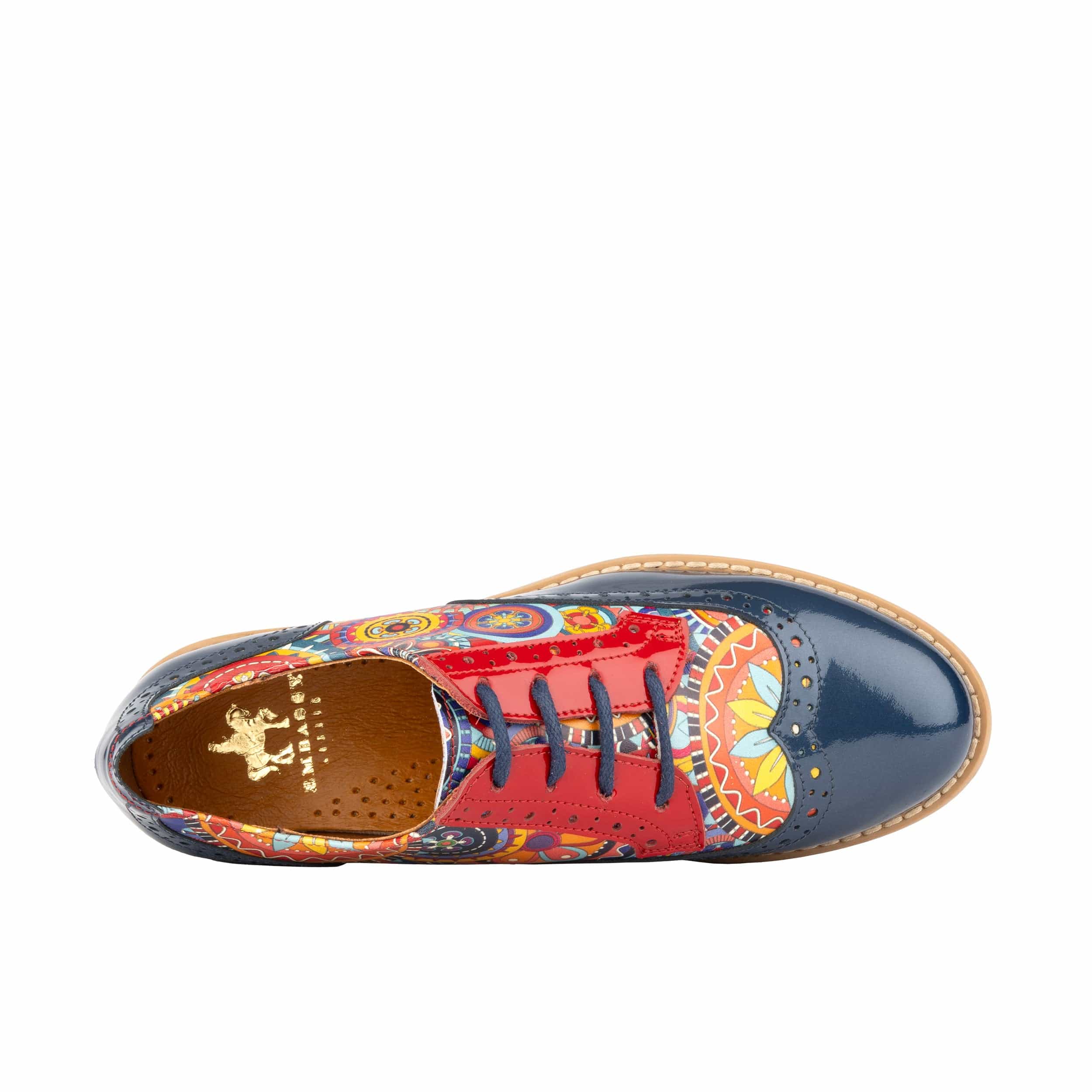 The Artist - Navy Multi - Women's leather lace-up shoe with brogue detailing
